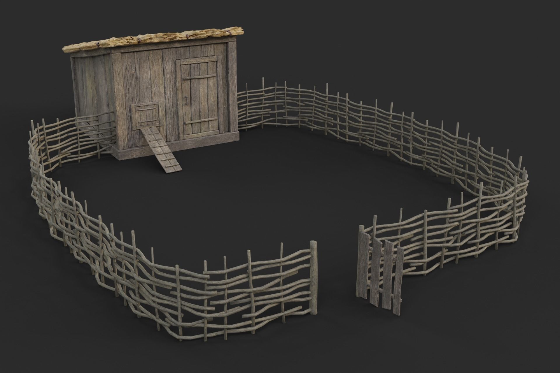 Chicken Coop Low-poly 3D model_11