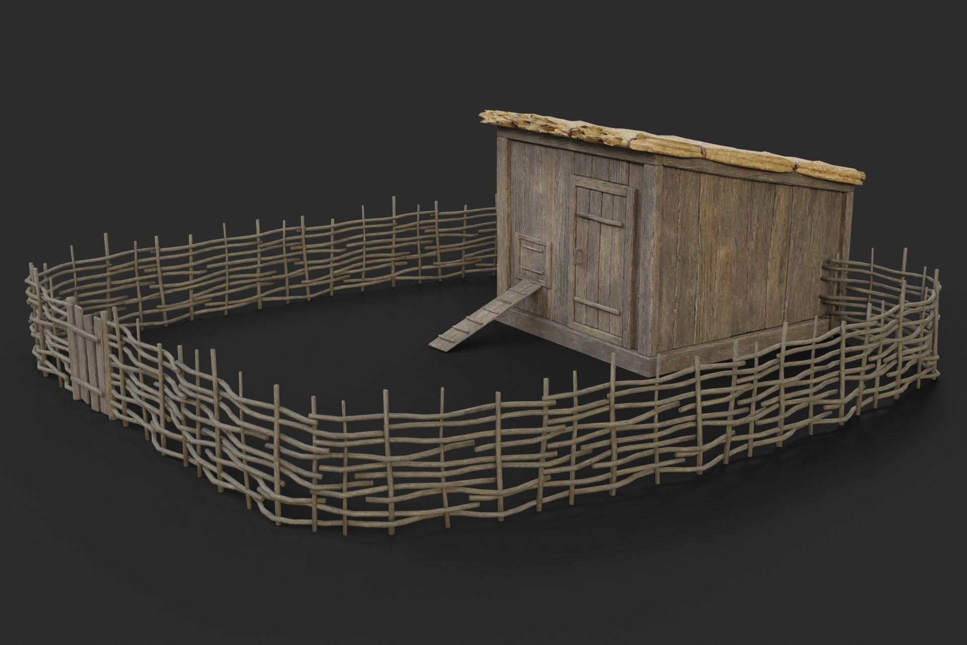 Chicken Coop Low-poly 3D model_5