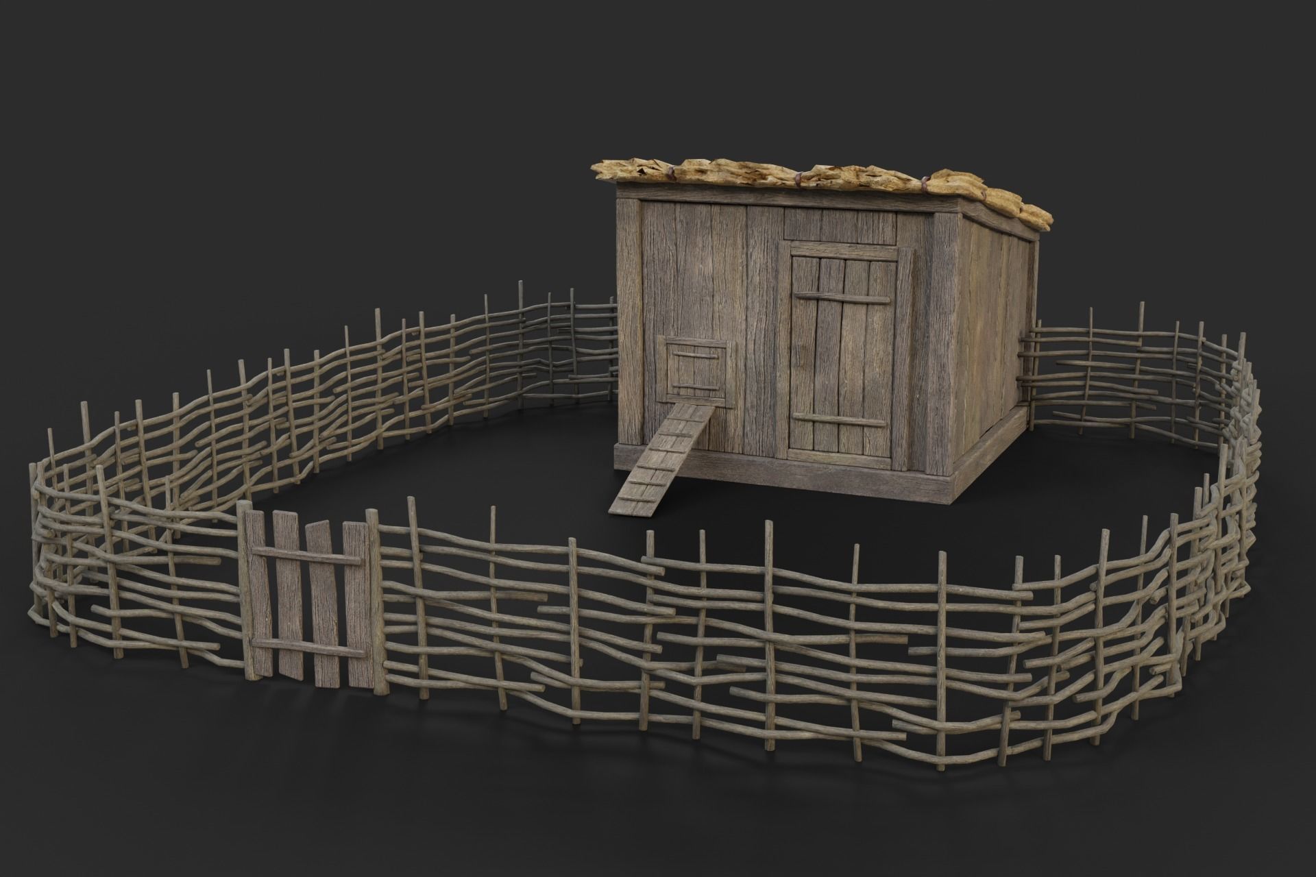 Chicken Coop Low-poly 3D model_6