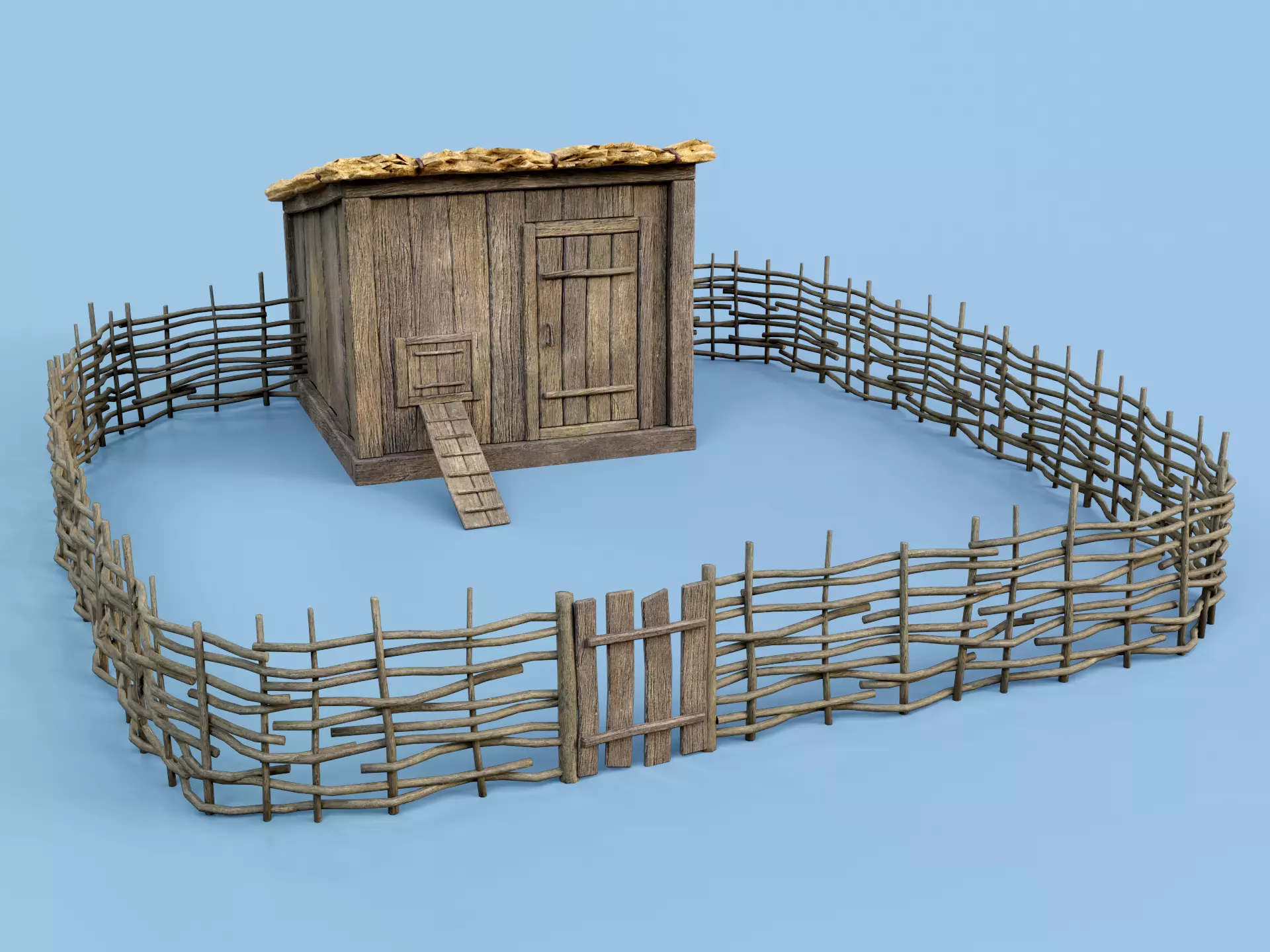 Chicken Coop Low-poly 3D model_0