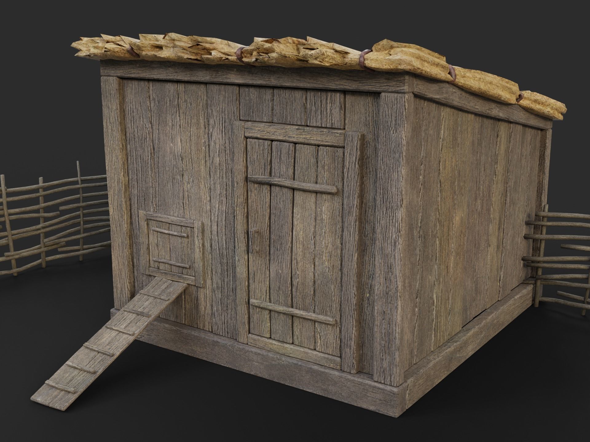 Chicken Coop Low-poly 3D model_10