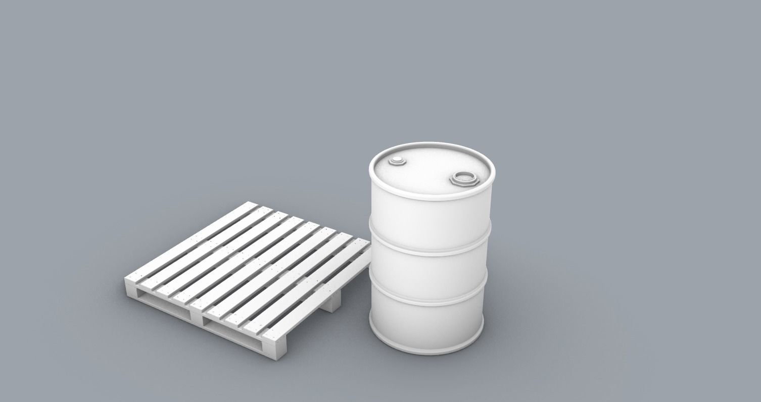 Oil Barrel and Wooden Pallet Set Low-poly 3D model_1