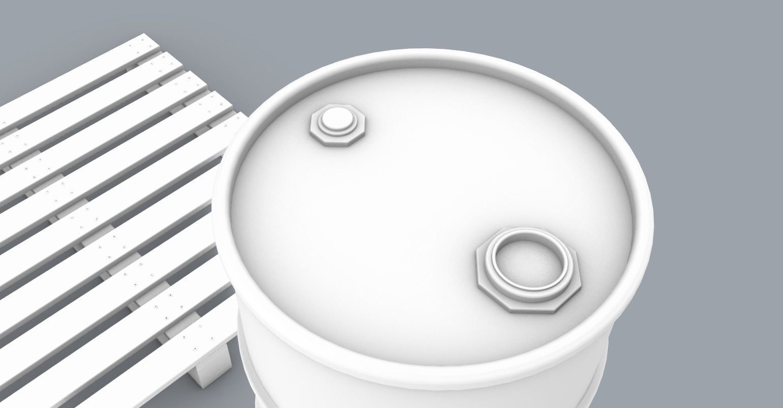 Oil Barrel and Wooden Pallet Set Low-poly 3D model_7