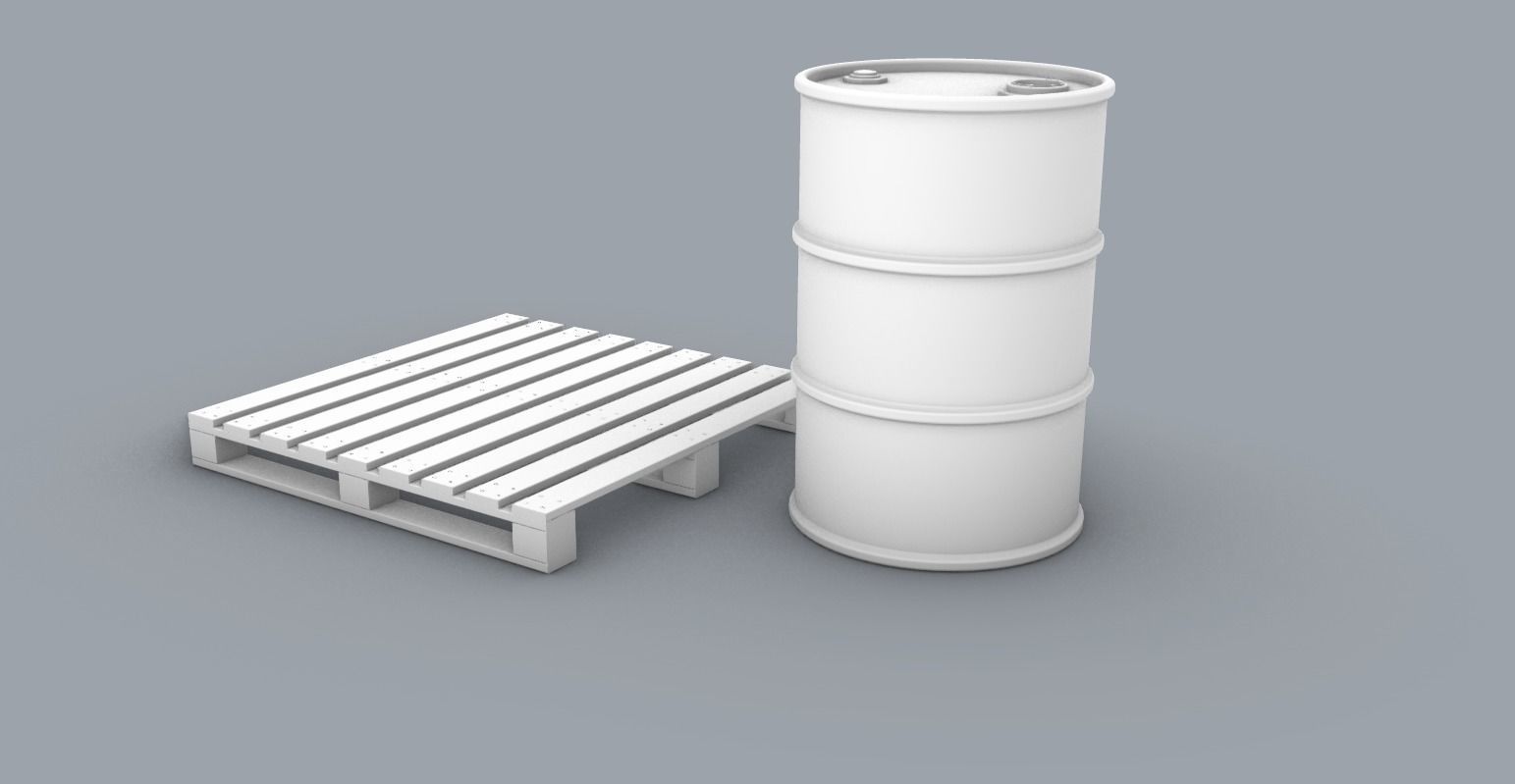 Oil Barrel and Wooden Pallet Set Low-poly 3D model_5