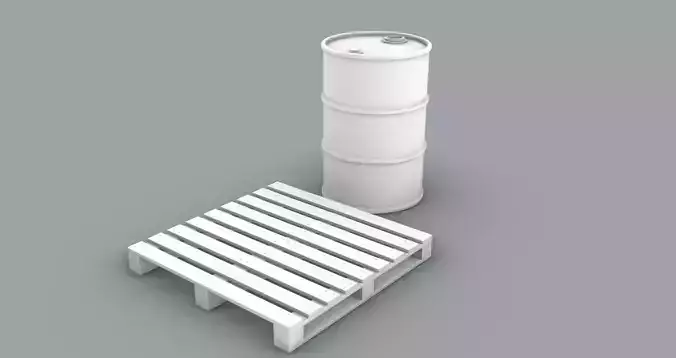 Oil Barrel and Wooden Pallet Set