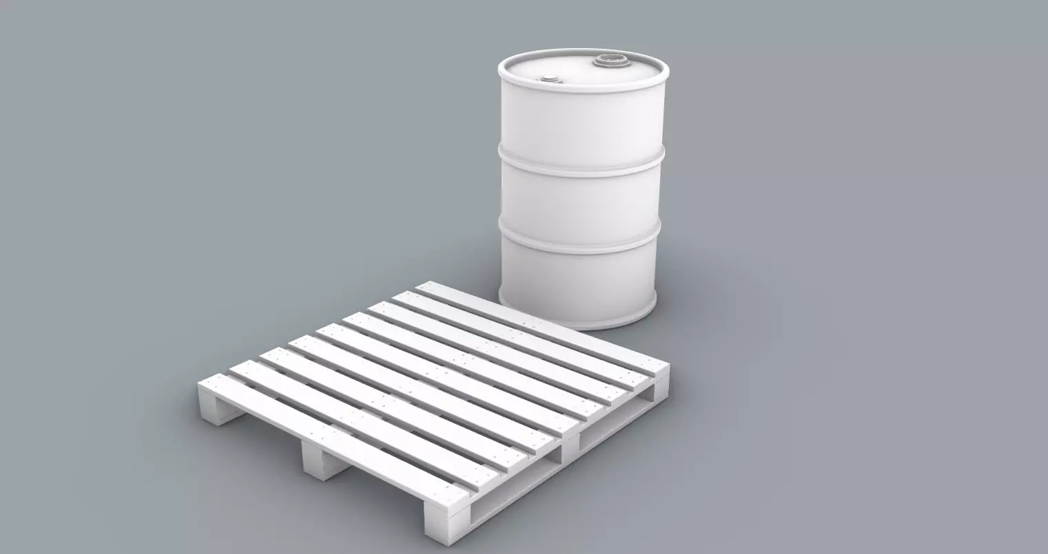 Oil Barrel and Wooden Pallet Set Low-poly 3D model_0