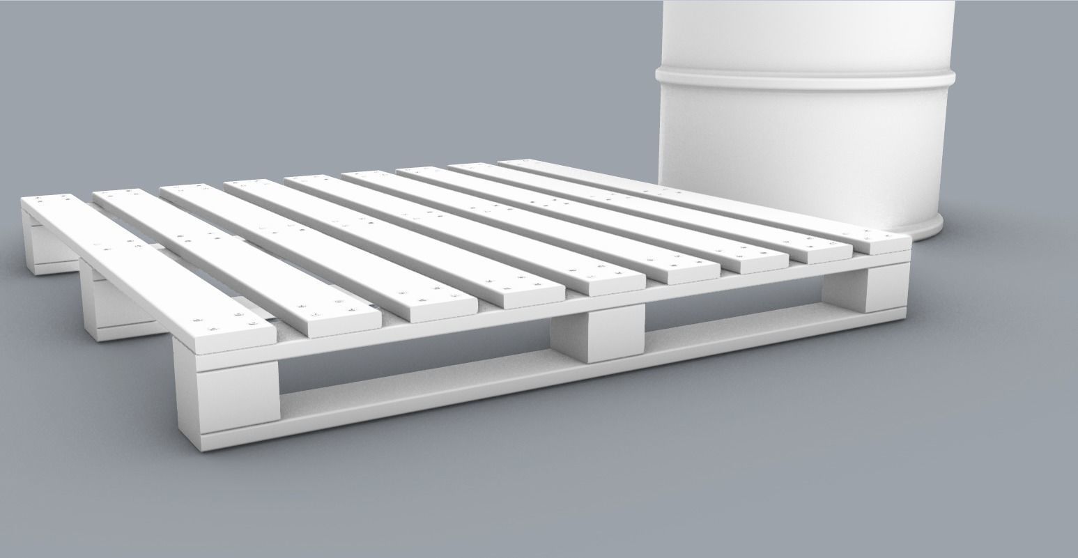 Oil Barrel and Wooden Pallet Set Low-poly 3D model_2