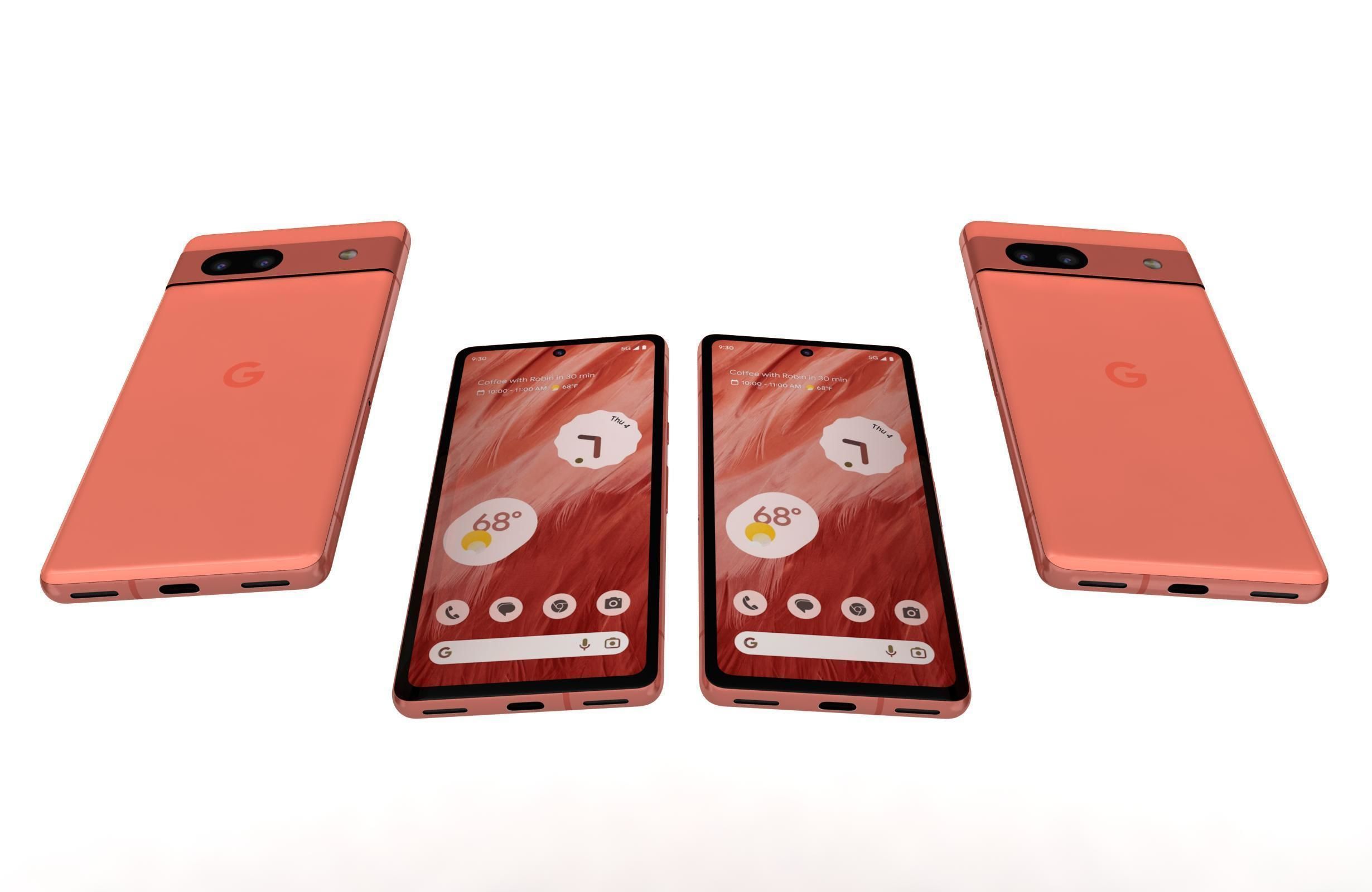 Google Pixel 7A Kinda Coral Low-poly 3D model_5