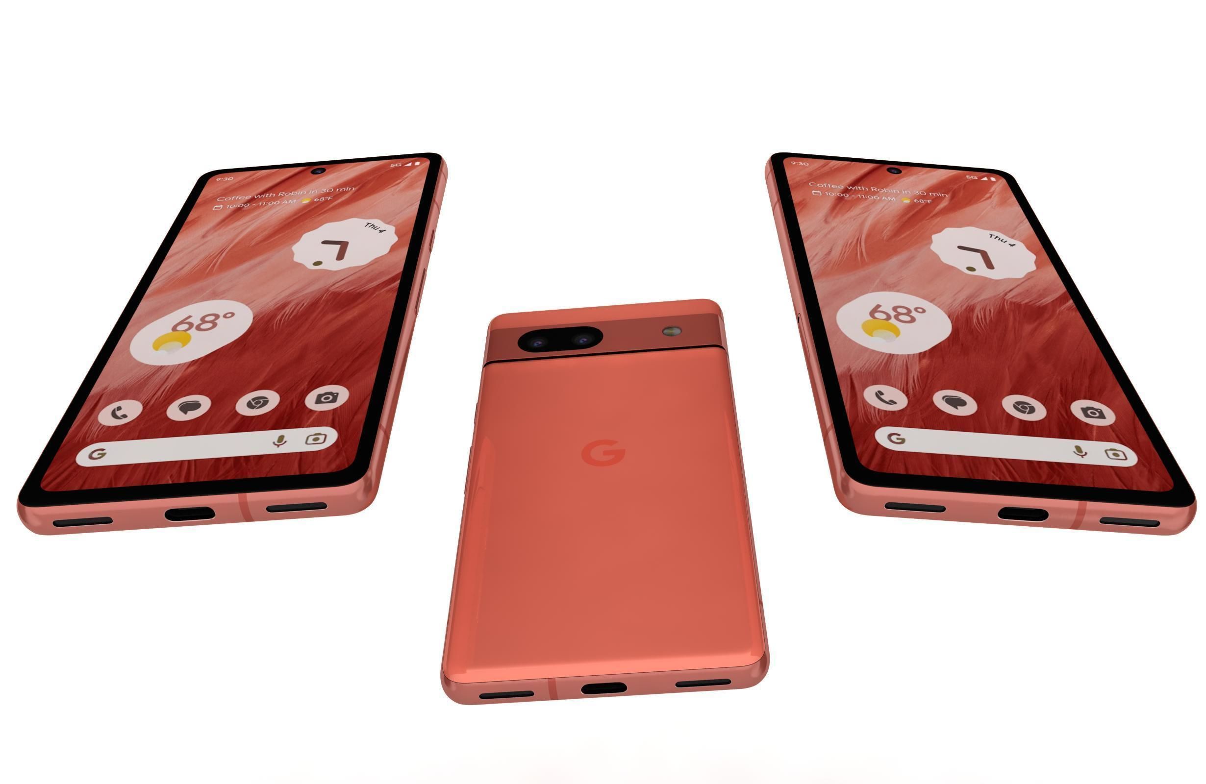 Google Pixel 7A Kinda Coral Low-poly 3D model_2