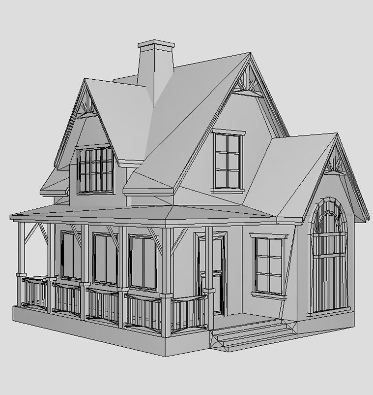 American Style Cottage - Town House Model Low-poly 3D model_6