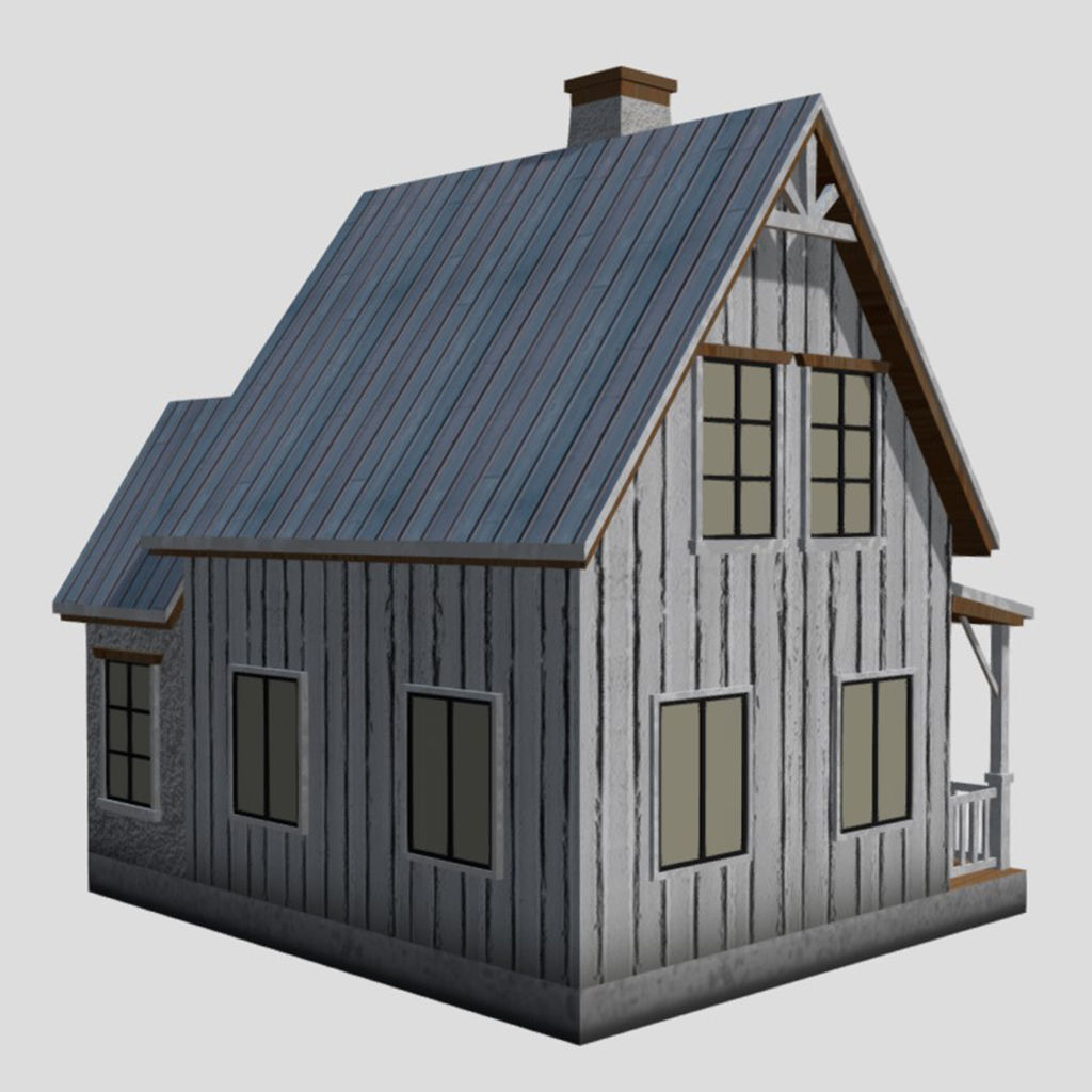 American Style Cottage - Town House Model Low-poly 3D model_3
