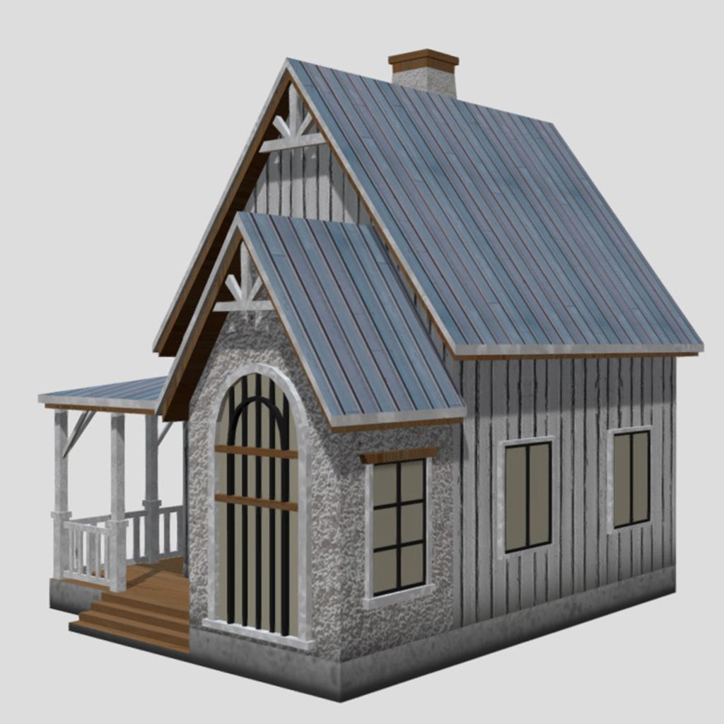 American Style Cottage - Town House Model Low-poly 3D model_2