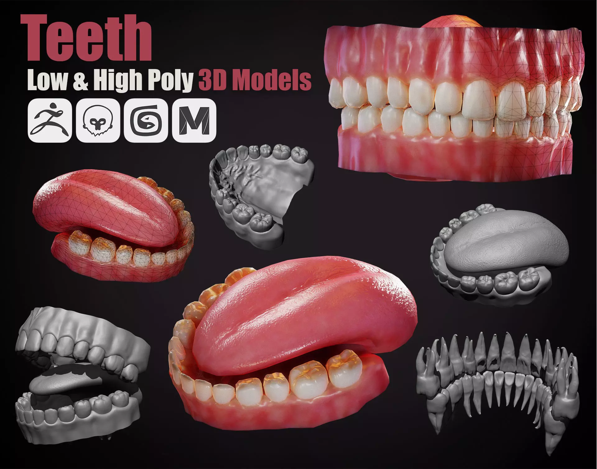 Teeth - Game Ready Low-poly 3D model_0