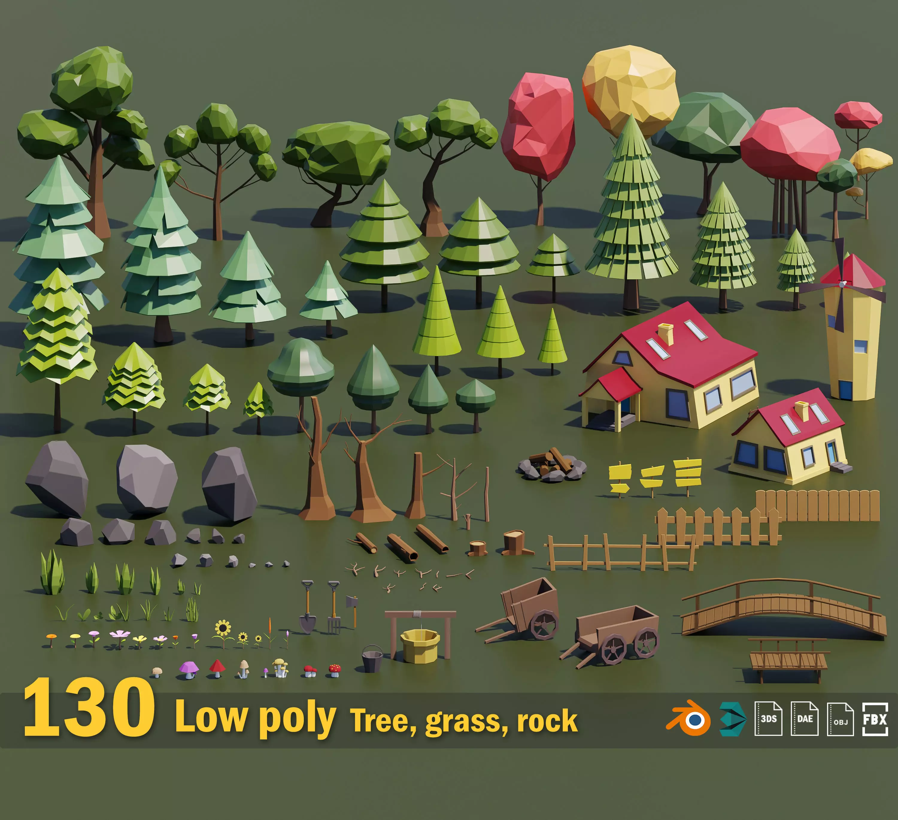 130 Cartoon Nature Pack Vol 01 Low-poly 3D model
