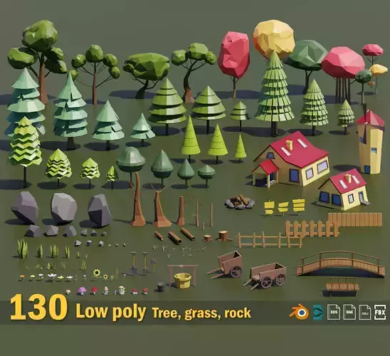 130 Cartoon Nature Pack Vol 01 Low-poly 3D model