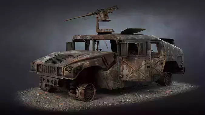 HMMWV M998 Humvee Destroyed Low-poly 3D model