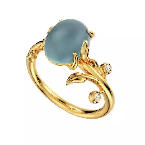 Jewelry Flower Women Ring Oval Cabochon Gem 3D CAD Design-JFW07