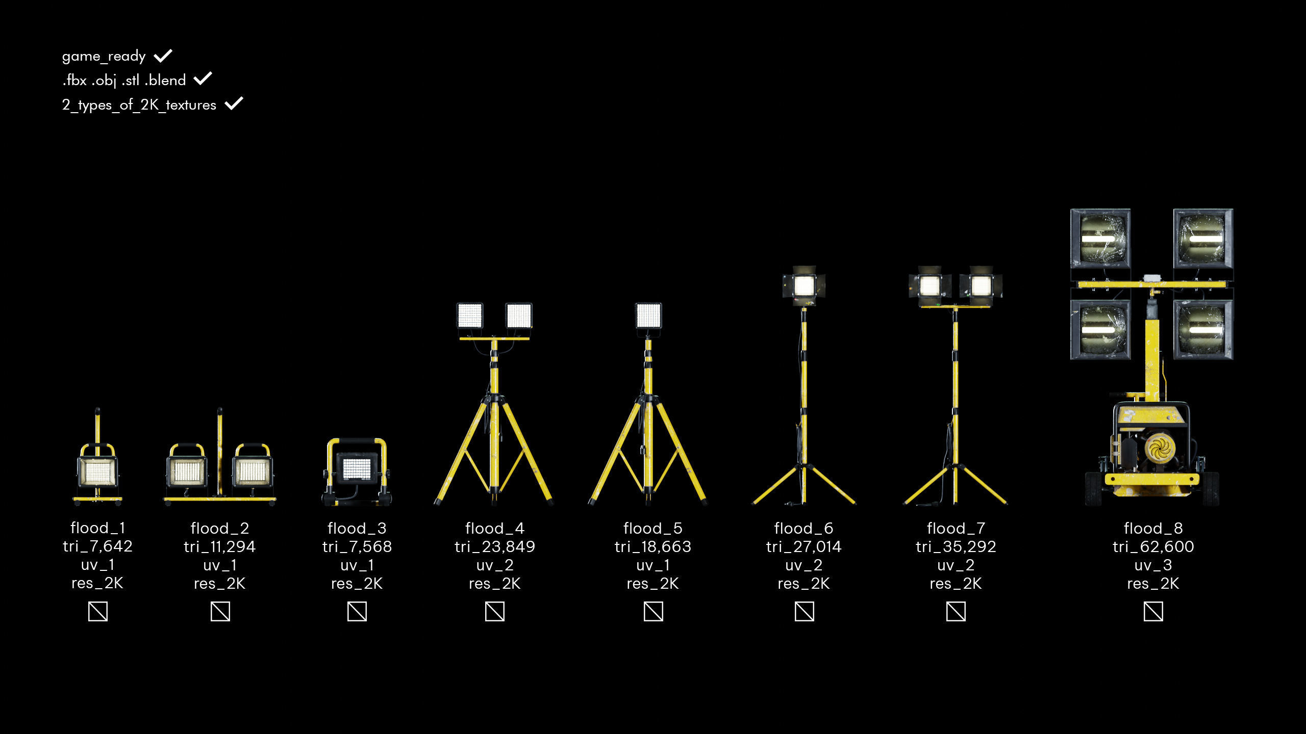Flood Light Pack With Custom Textures Low-poly 3D model_2