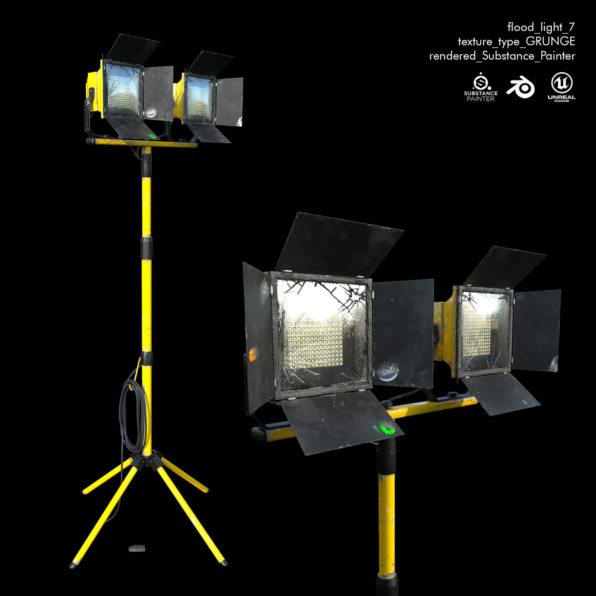 Flood Light Pack With Custom Textures Low-poly 3D model_14