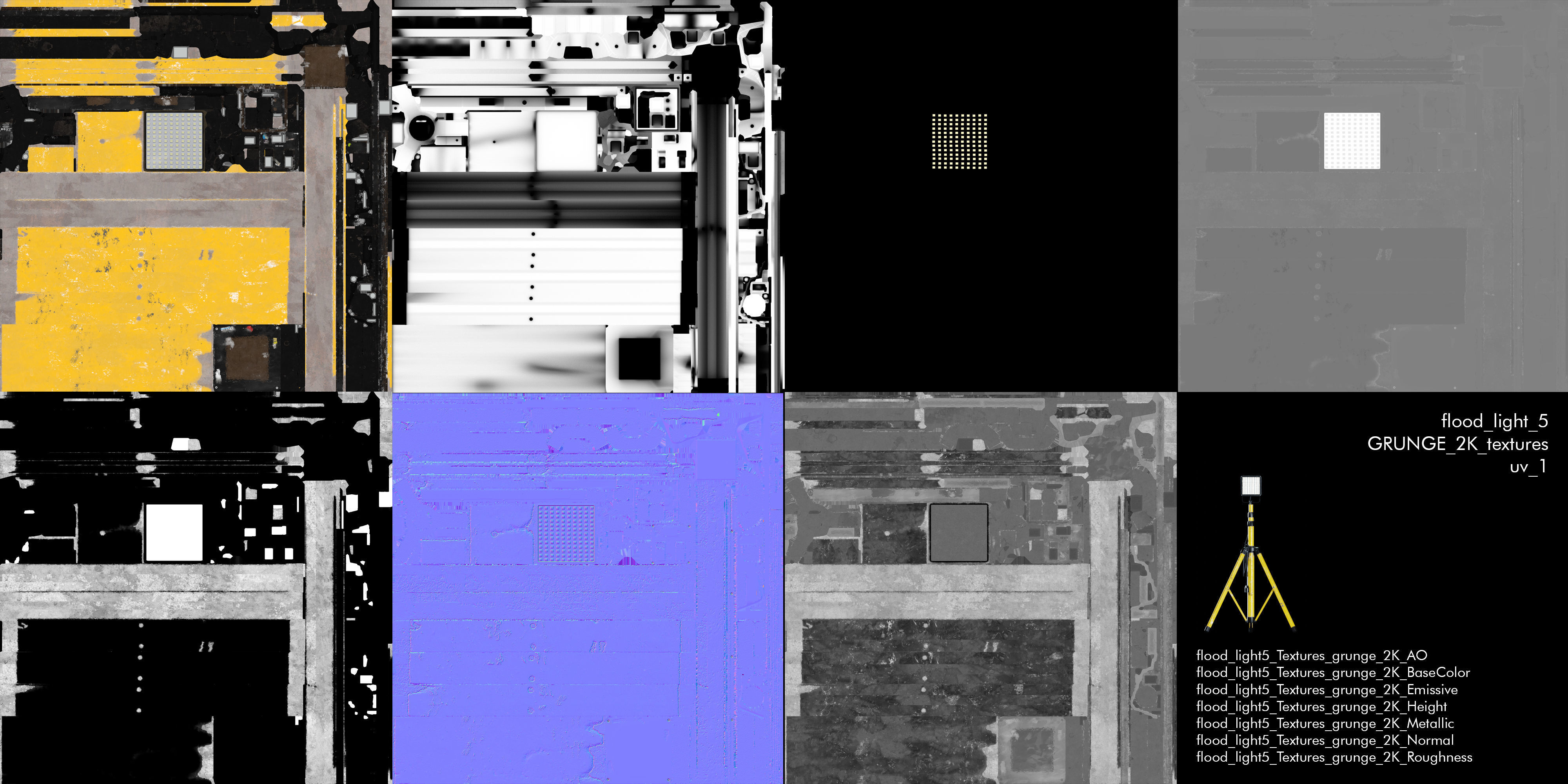 Flood Light Pack With Custom Textures Low-poly 3D model_15