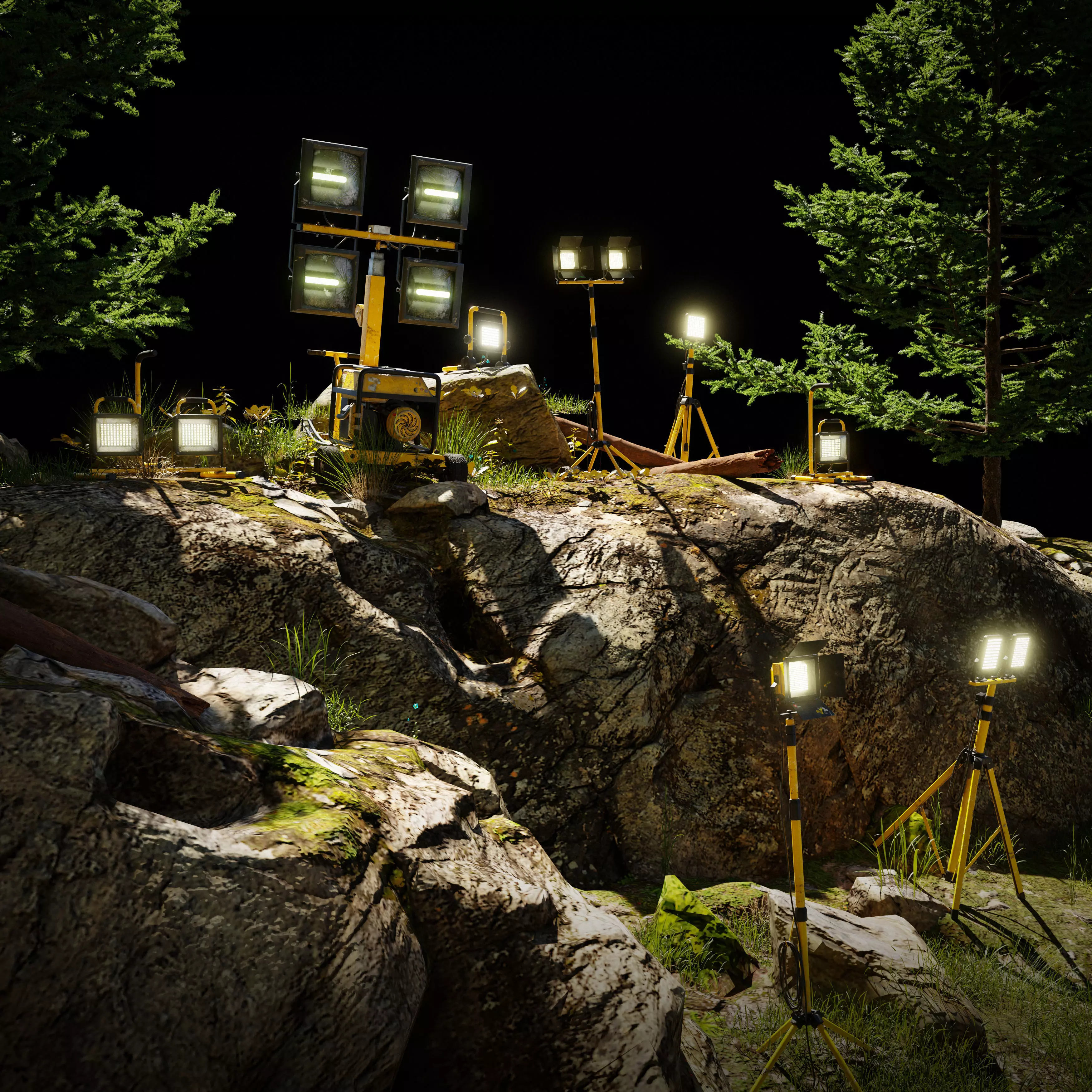 Flood Light Pack With Custom Textures Low-poly 3D model_0