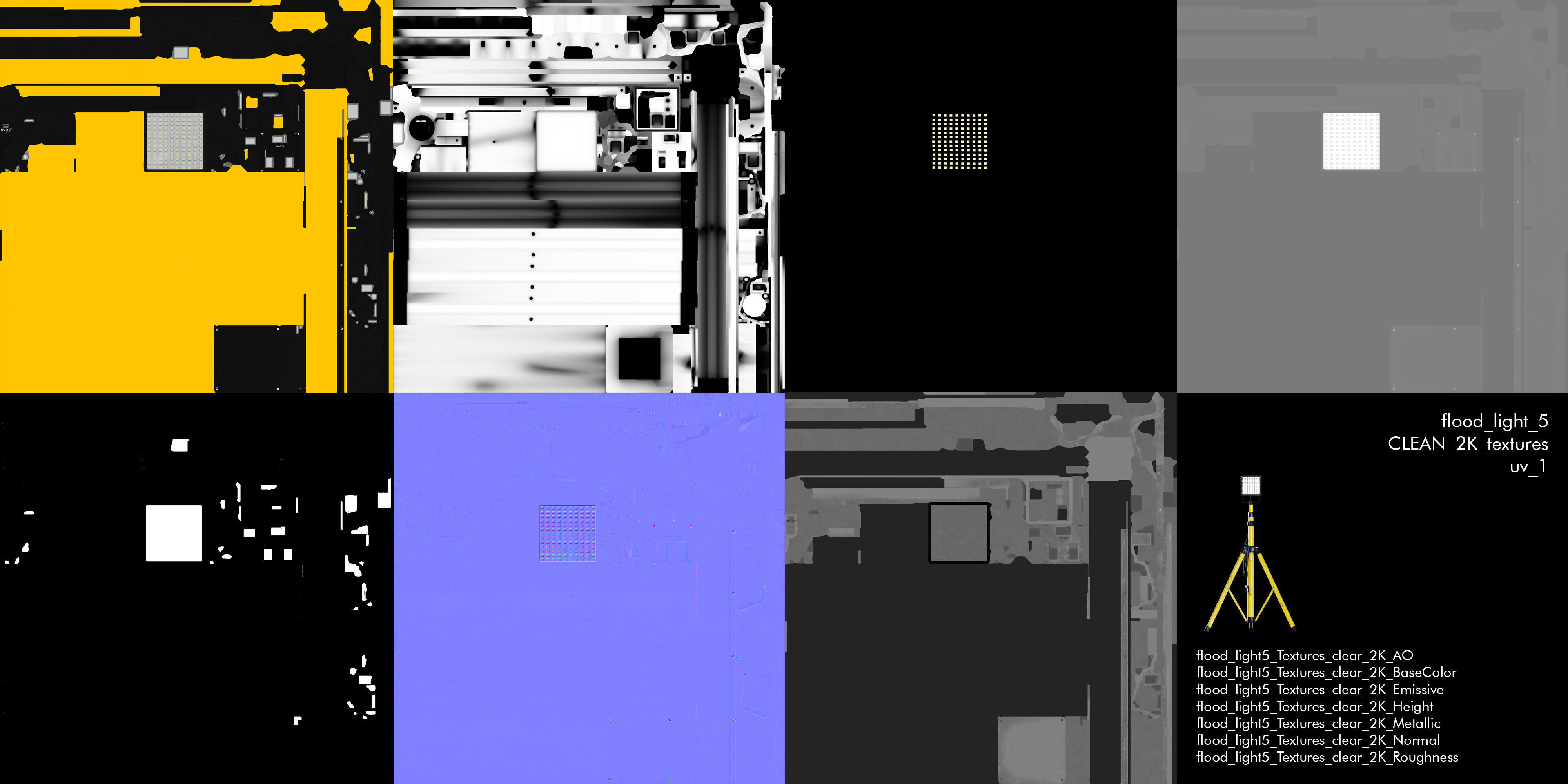 Flood Light Pack With Custom Textures Low-poly 3D model_16