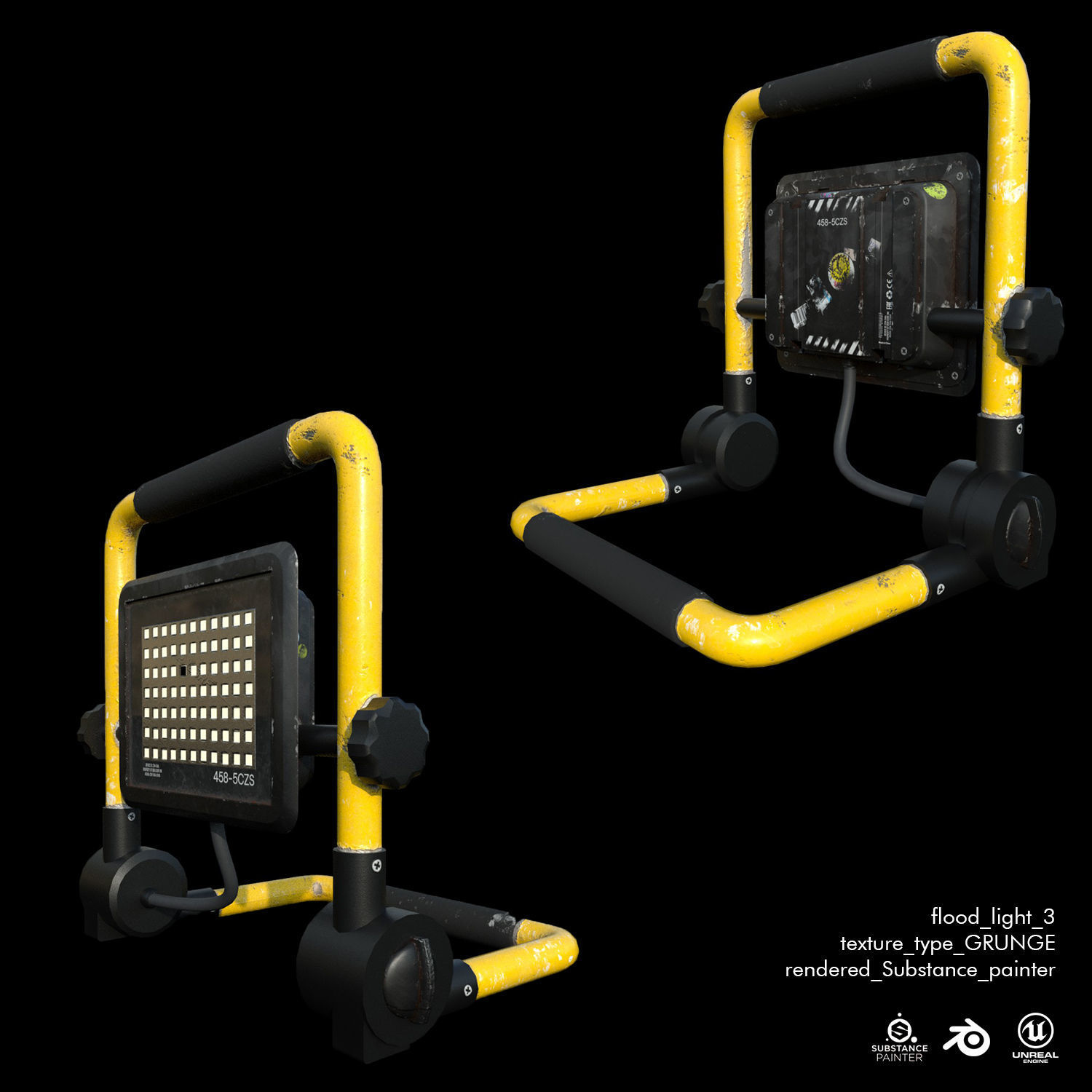 Flood Light Pack With Custom Textures Low-poly 3D model_4
