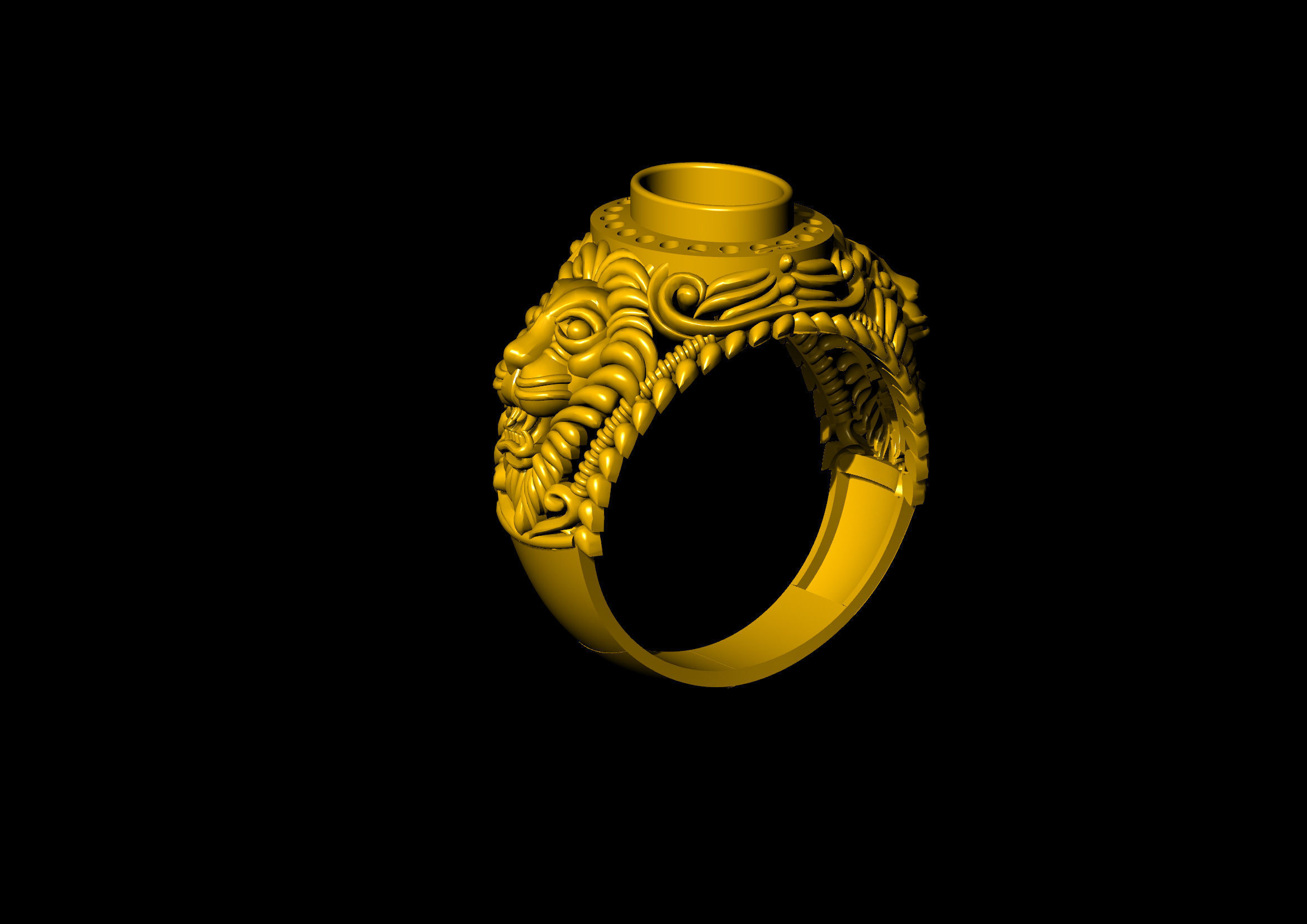 lion head ring 3D print model_3