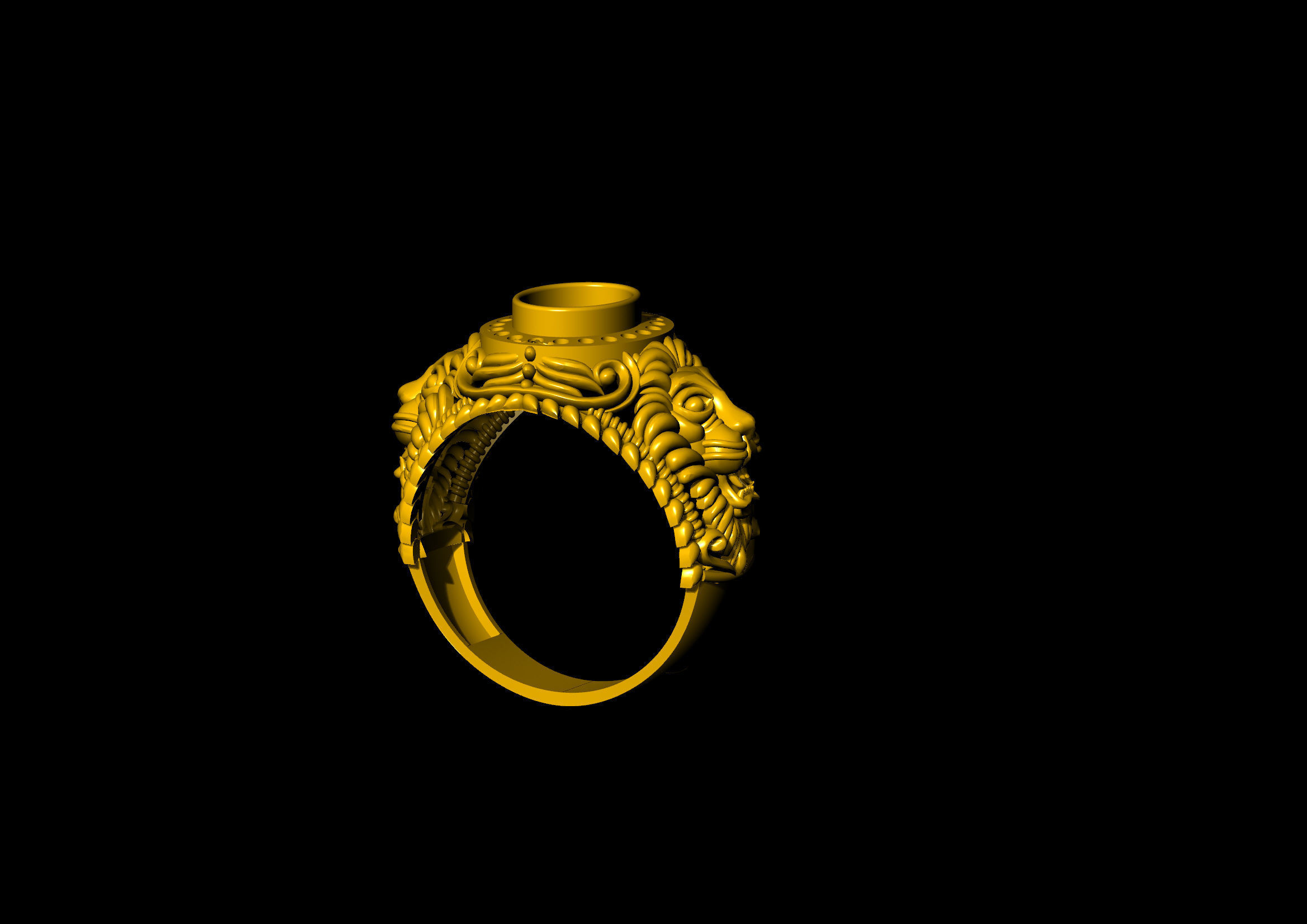lion head ring 3D print model_2