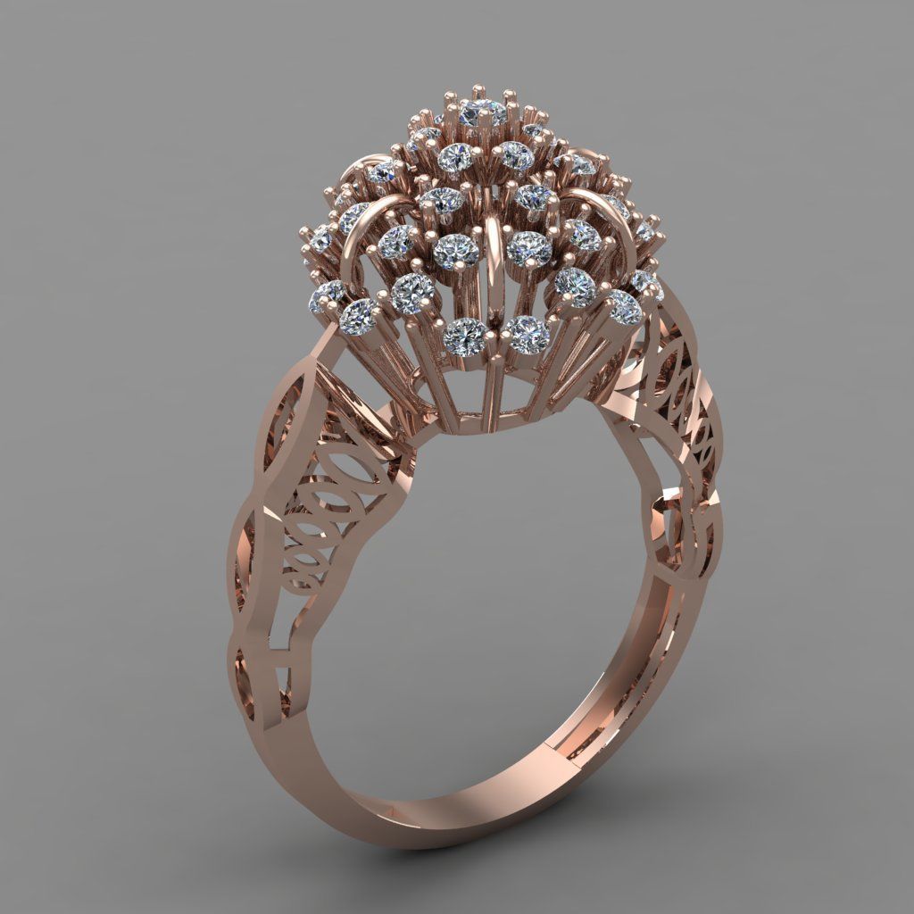 Rose Gold Women Diamond Ring 3D print model 3D print model_2