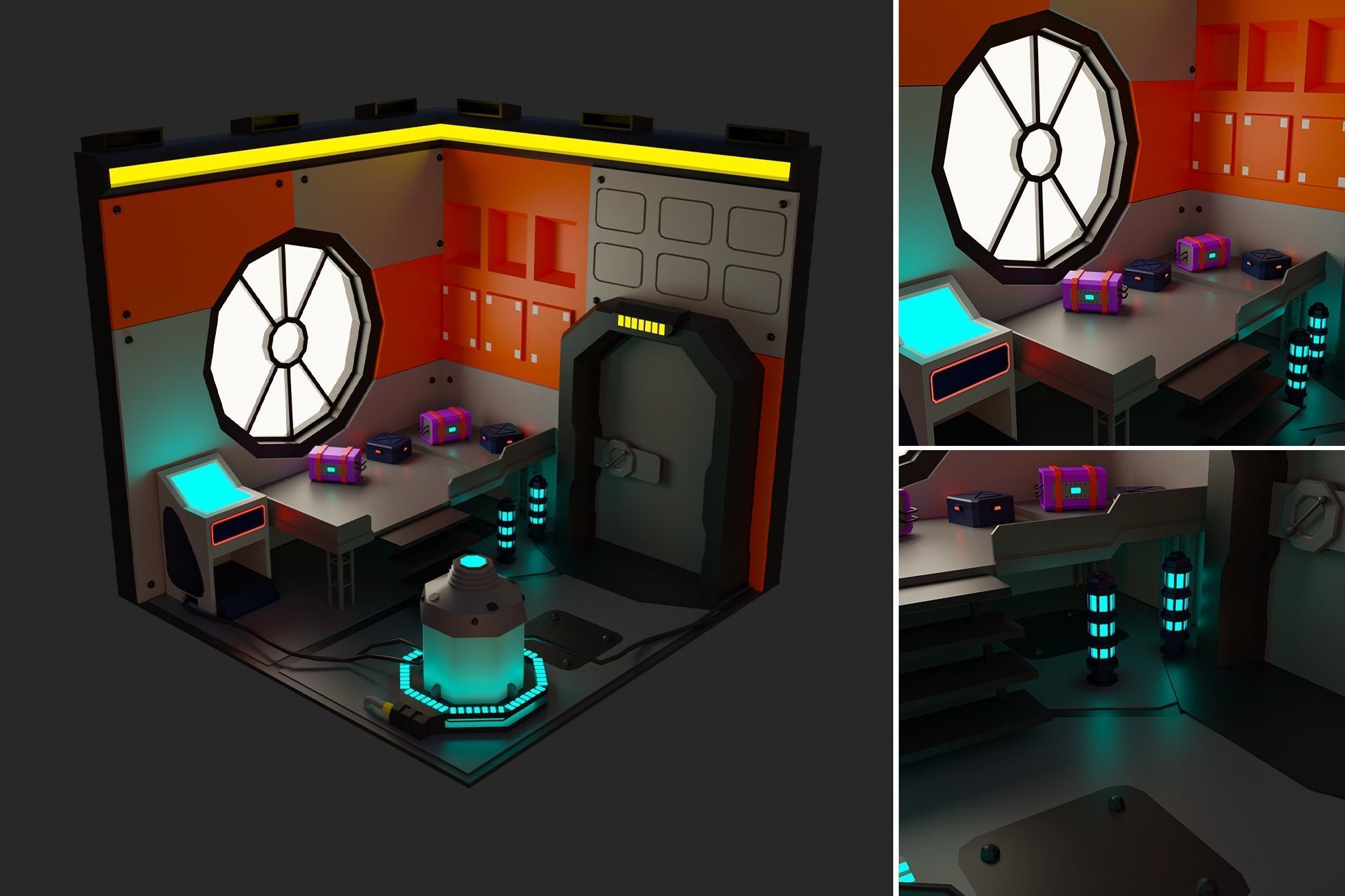 Low Polyt Sci-fi Rooms Interiors Low-poly 3D model_15