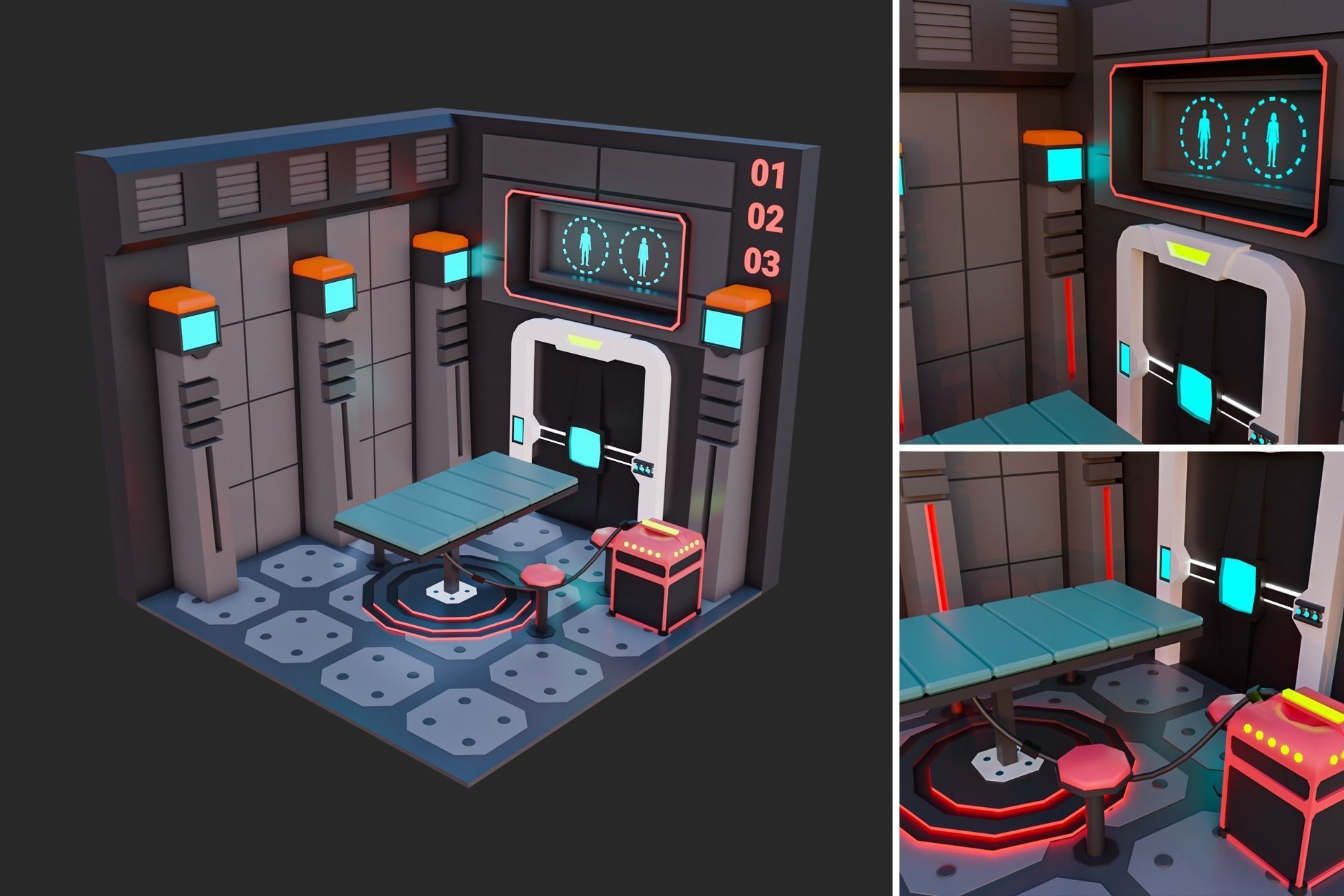 Low Polyt Sci-fi Rooms Interiors Low-poly 3D model_7