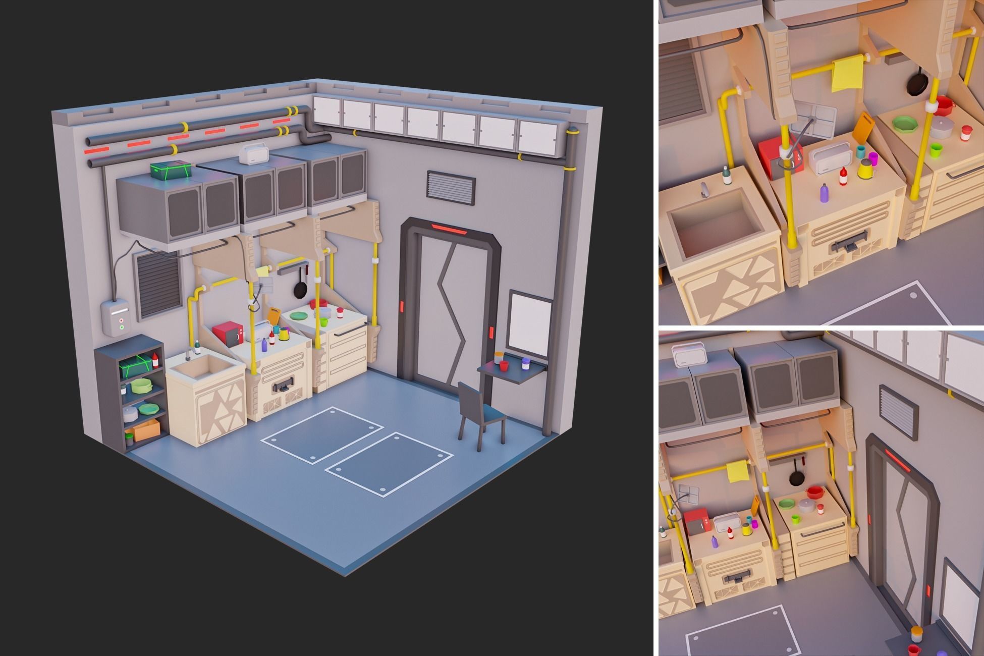 Low Polyt Sci-fi Rooms Interiors Low-poly 3D model_6