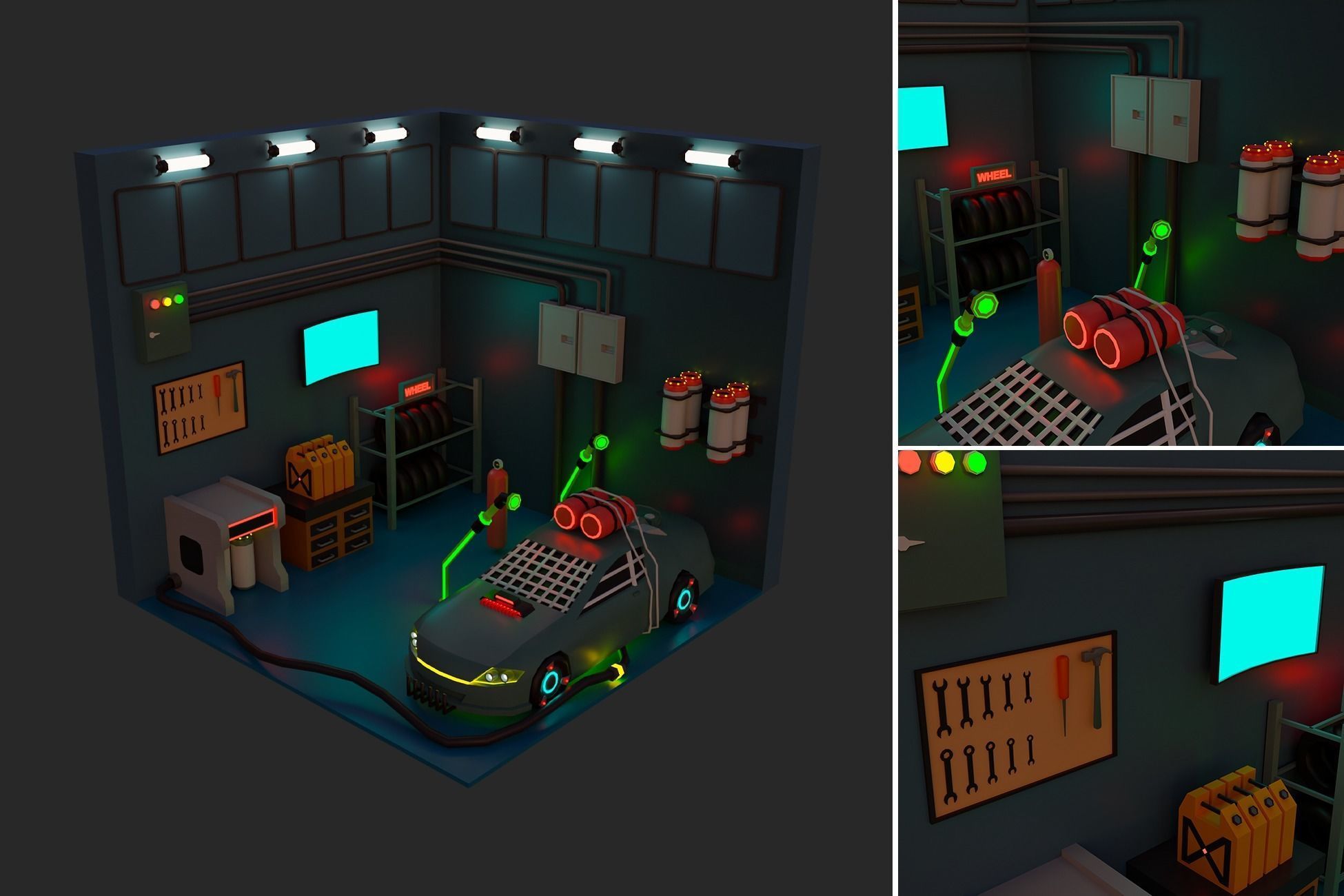 Low Polyt Sci-fi Rooms Interiors Low-poly 3D model_21