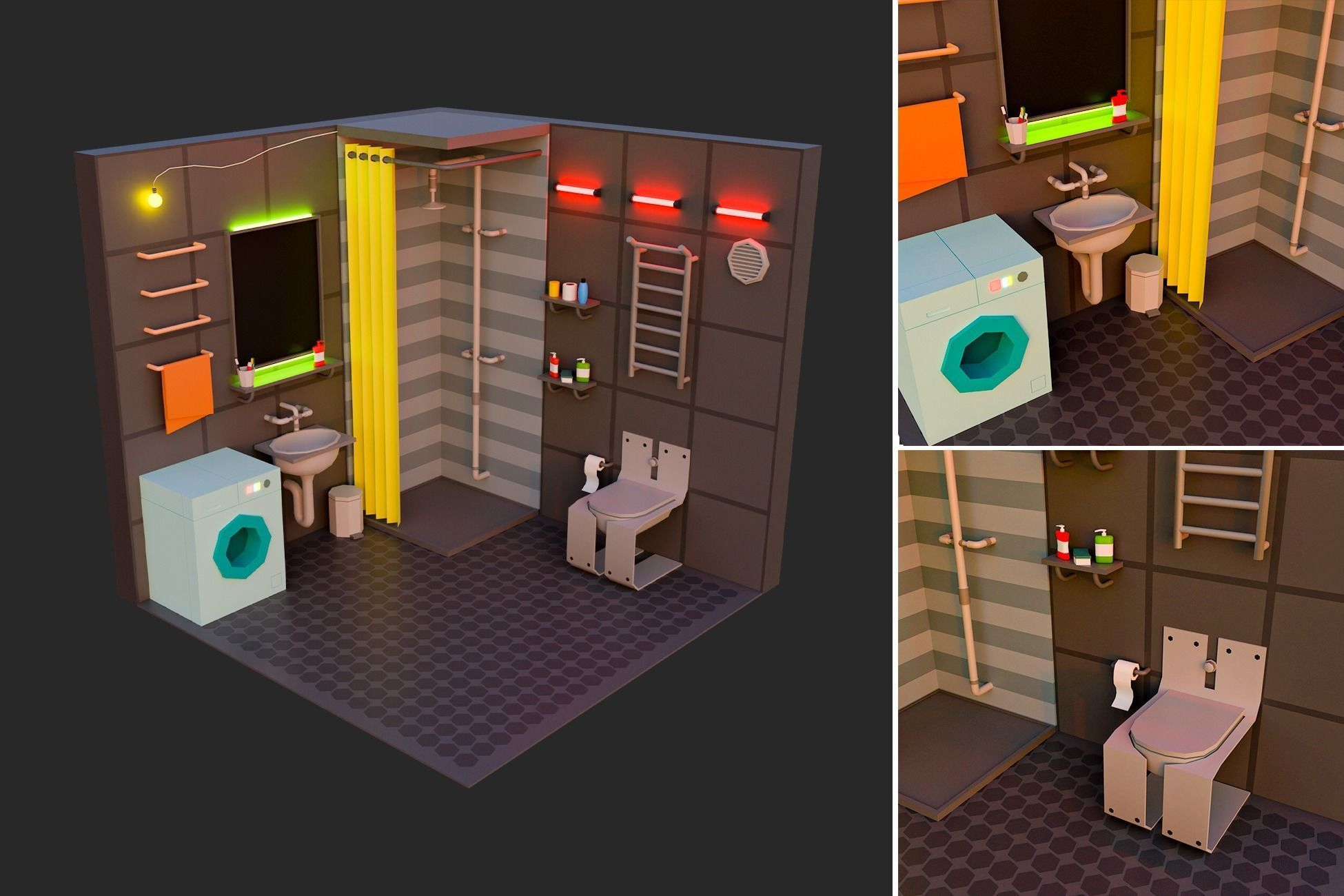 Low Polyt Sci-fi Rooms Interiors Low-poly 3D model_20