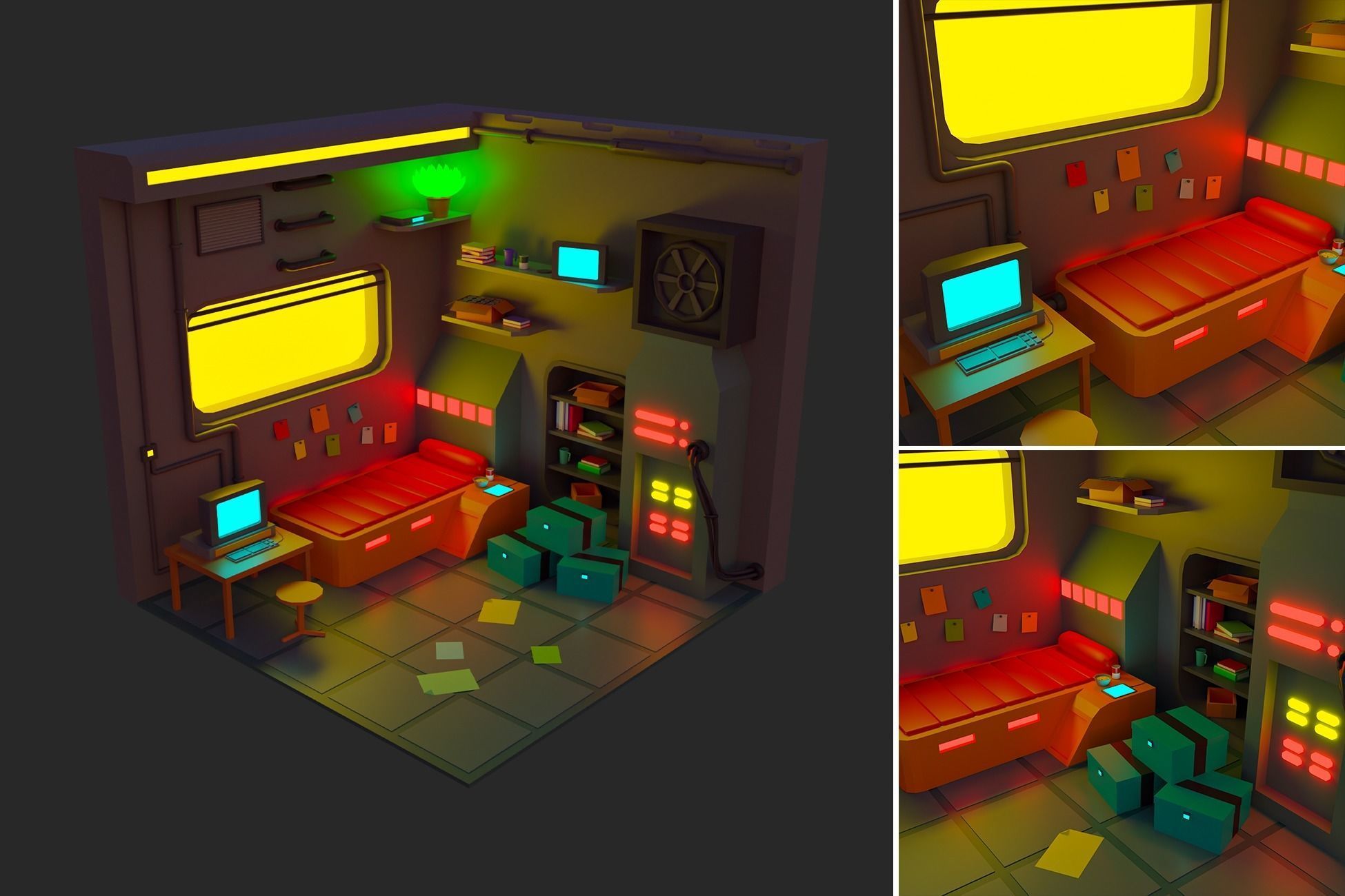 Low Polyt Sci-fi Rooms Interiors Low-poly 3D model_14