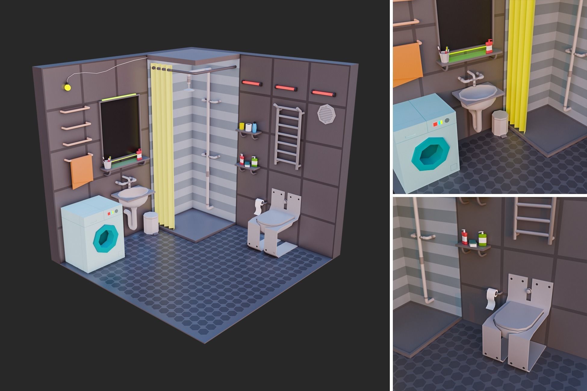 Low Polyt Sci-fi Rooms Interiors Low-poly 3D model_10
