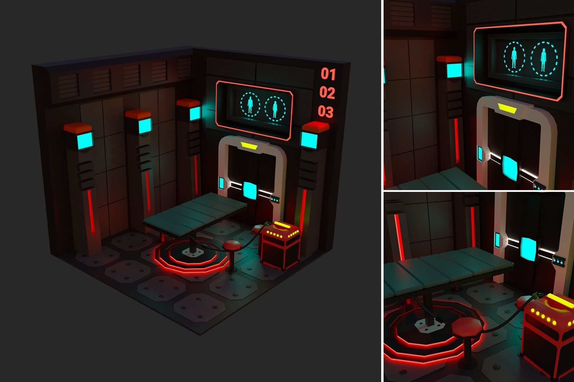Low Polyt Sci-fi Rooms Interiors Low-poly 3D model_17