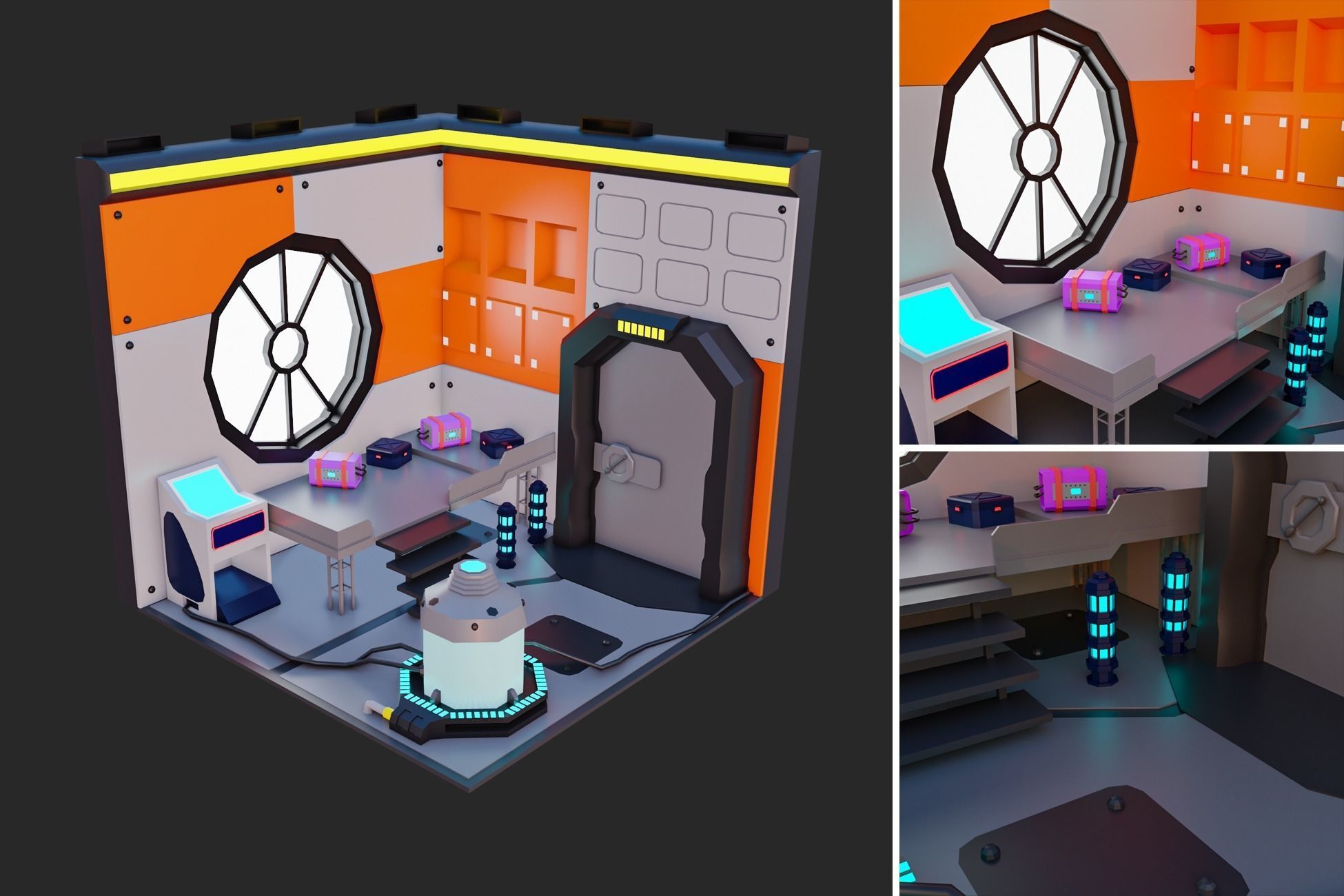Low Polyt Sci-fi Rooms Interiors Low-poly 3D model_5