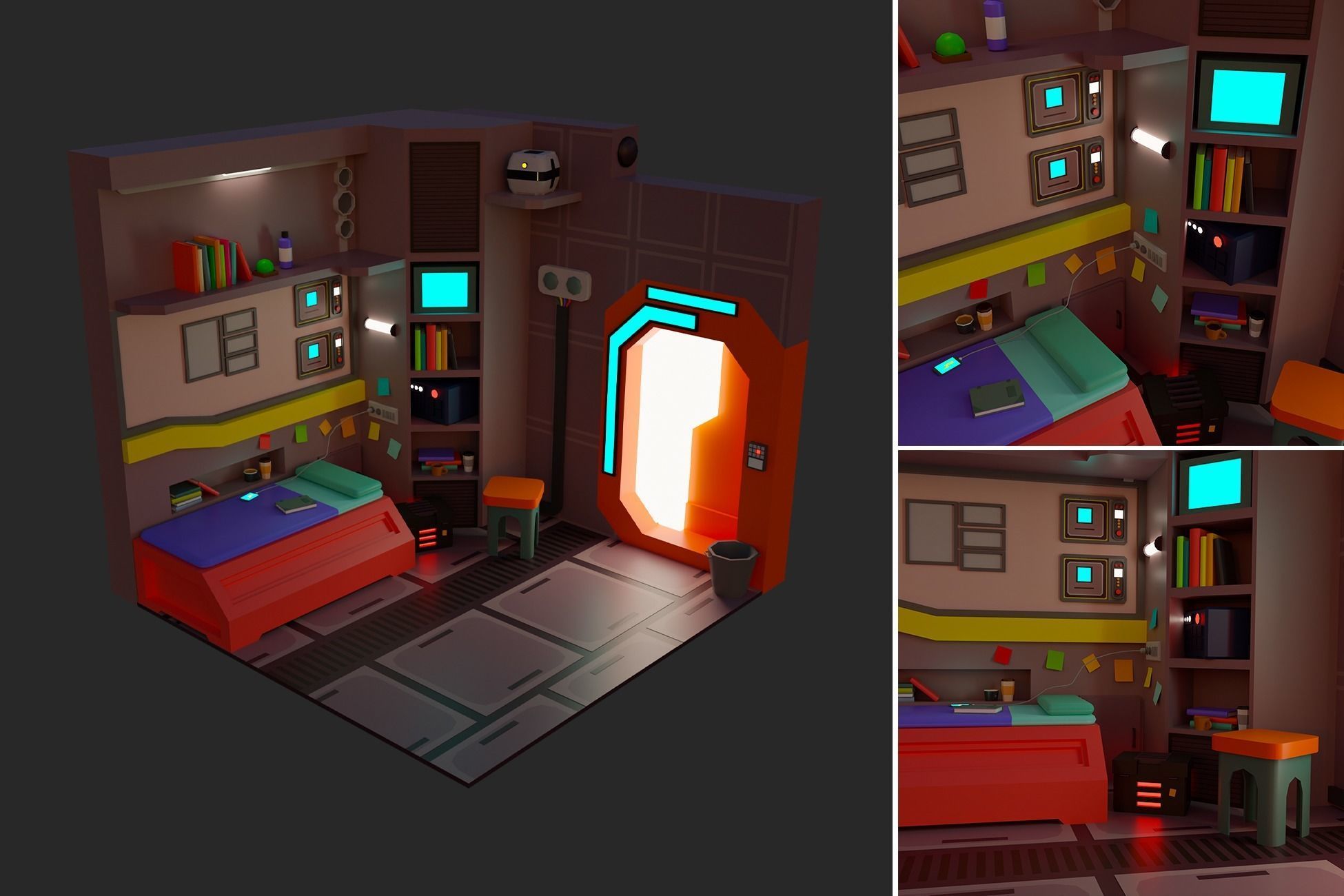 Low Polyt Sci-fi Rooms Interiors Low-poly 3D model_12
