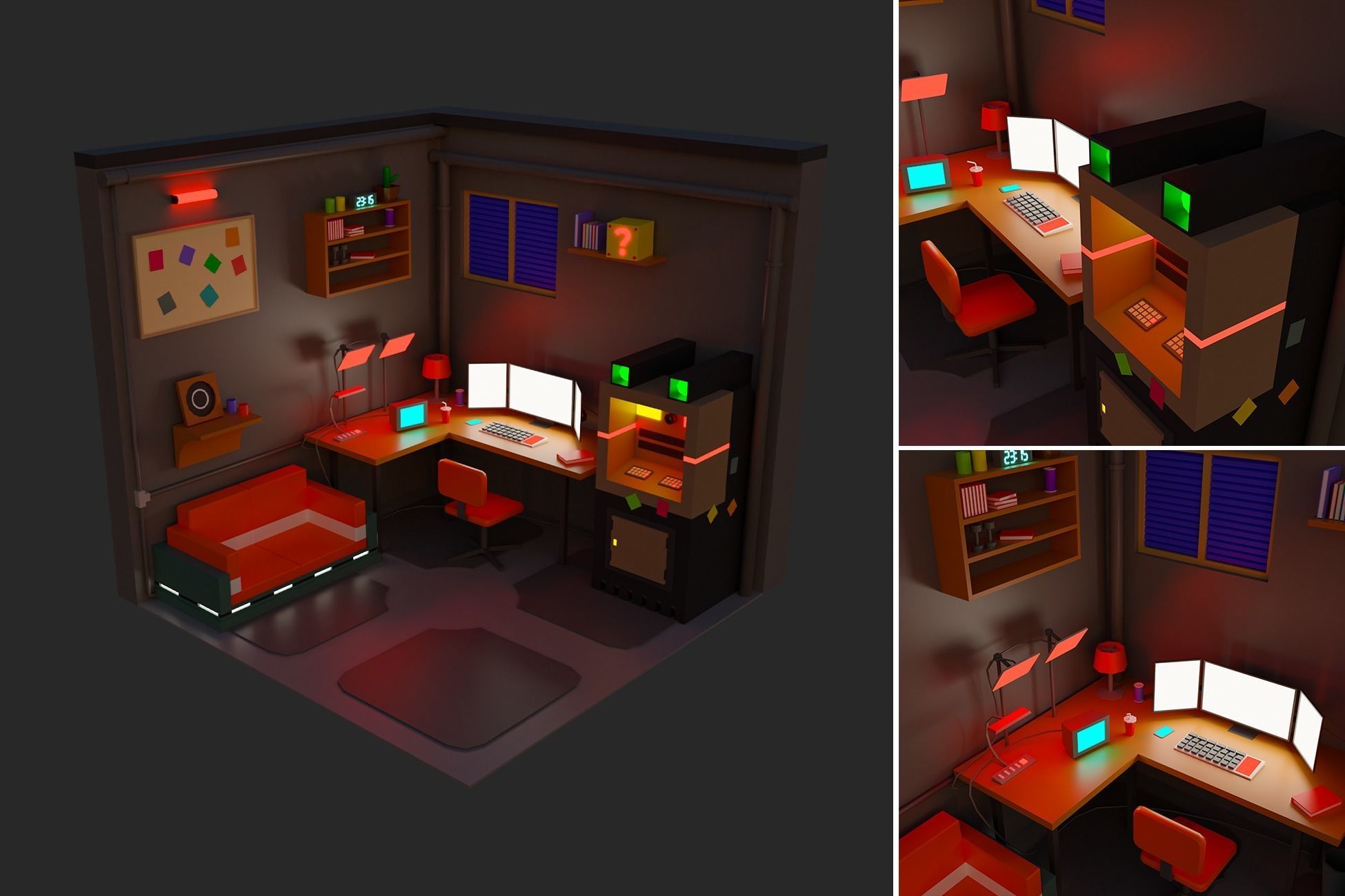 Low Polyt Sci-fi Rooms Interiors Low-poly 3D model_13