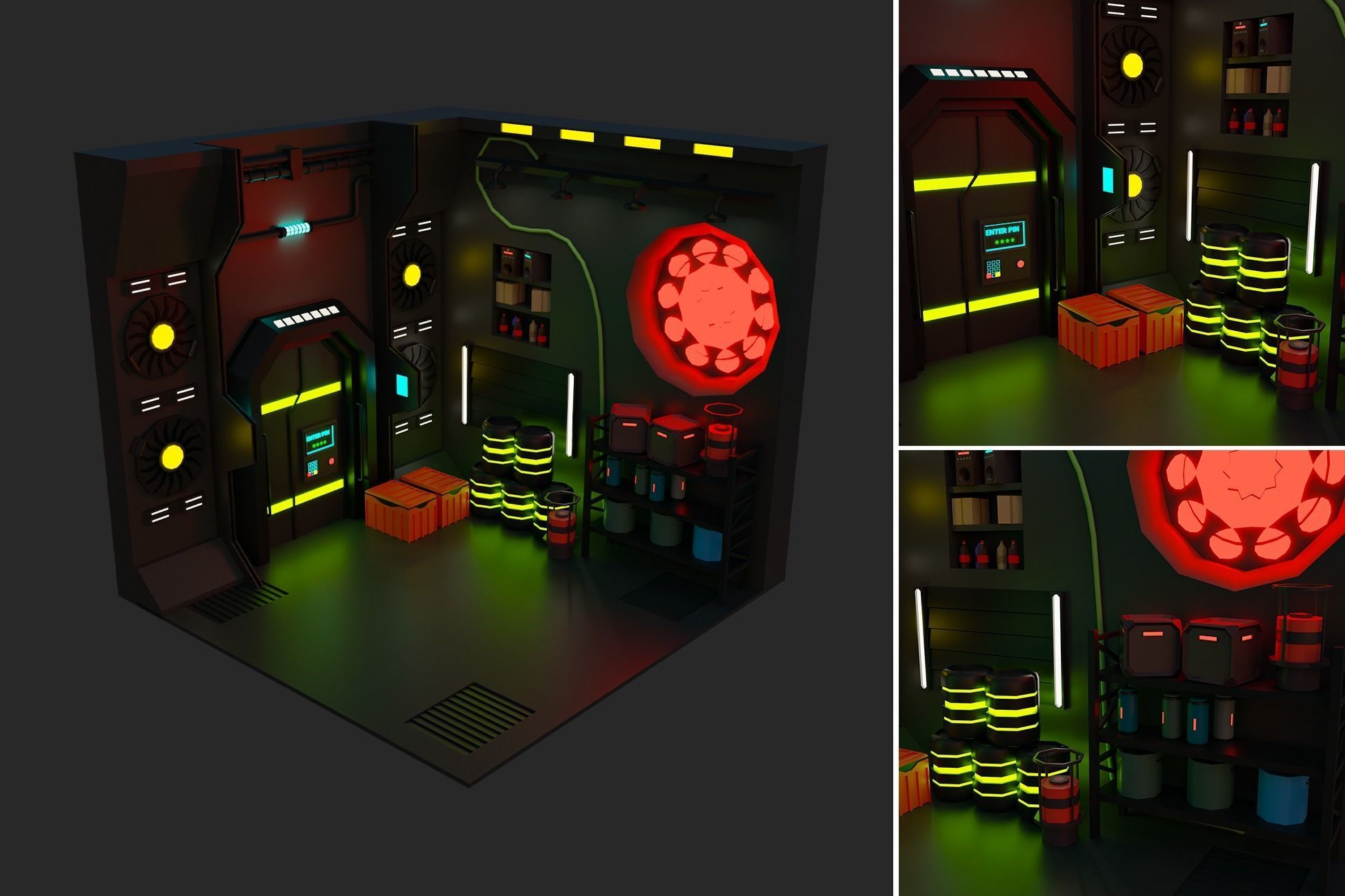 Low Polyt Sci-fi Rooms Interiors Low-poly 3D model_18