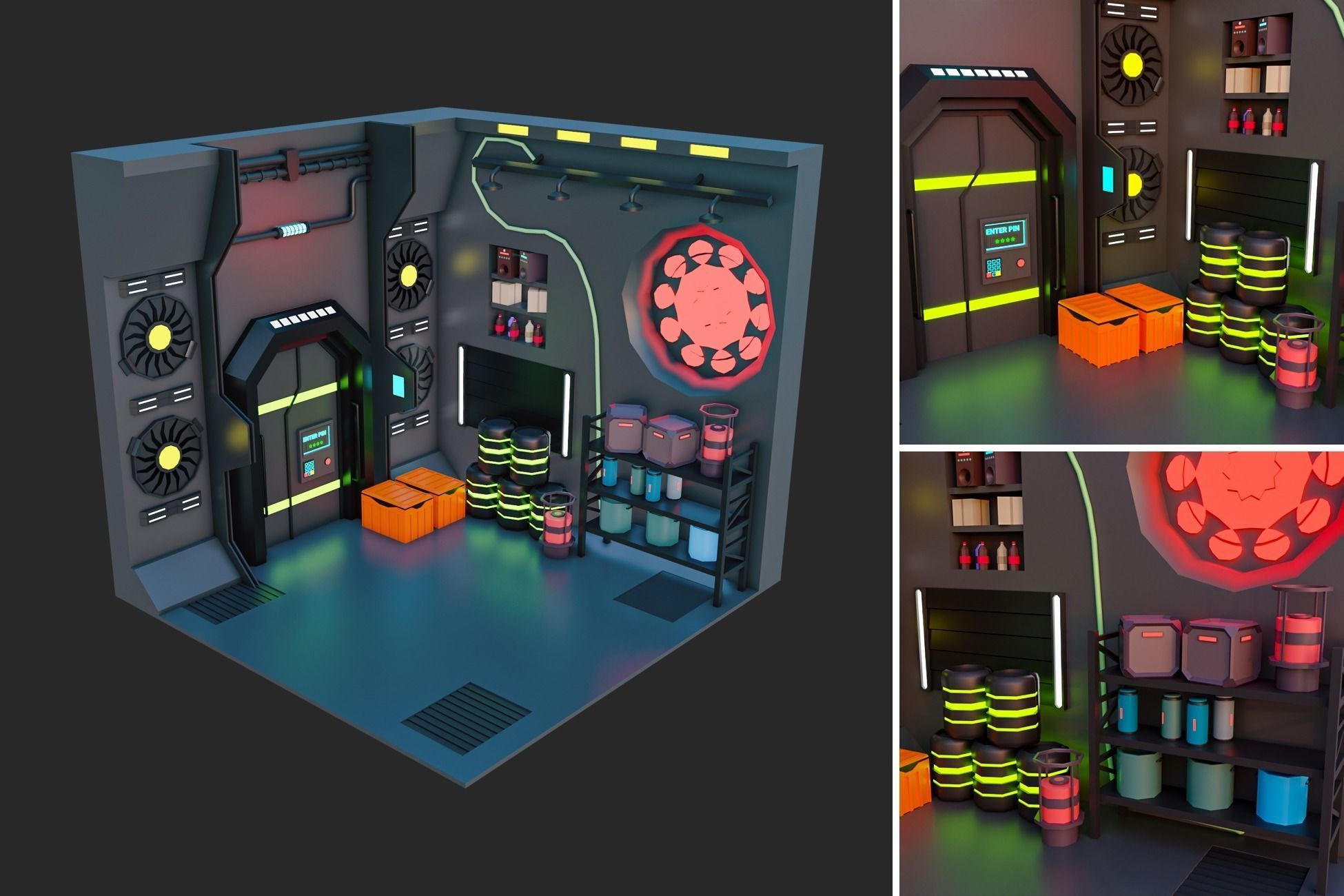 Low Polyt Sci-fi Rooms Interiors Low-poly 3D model_8
