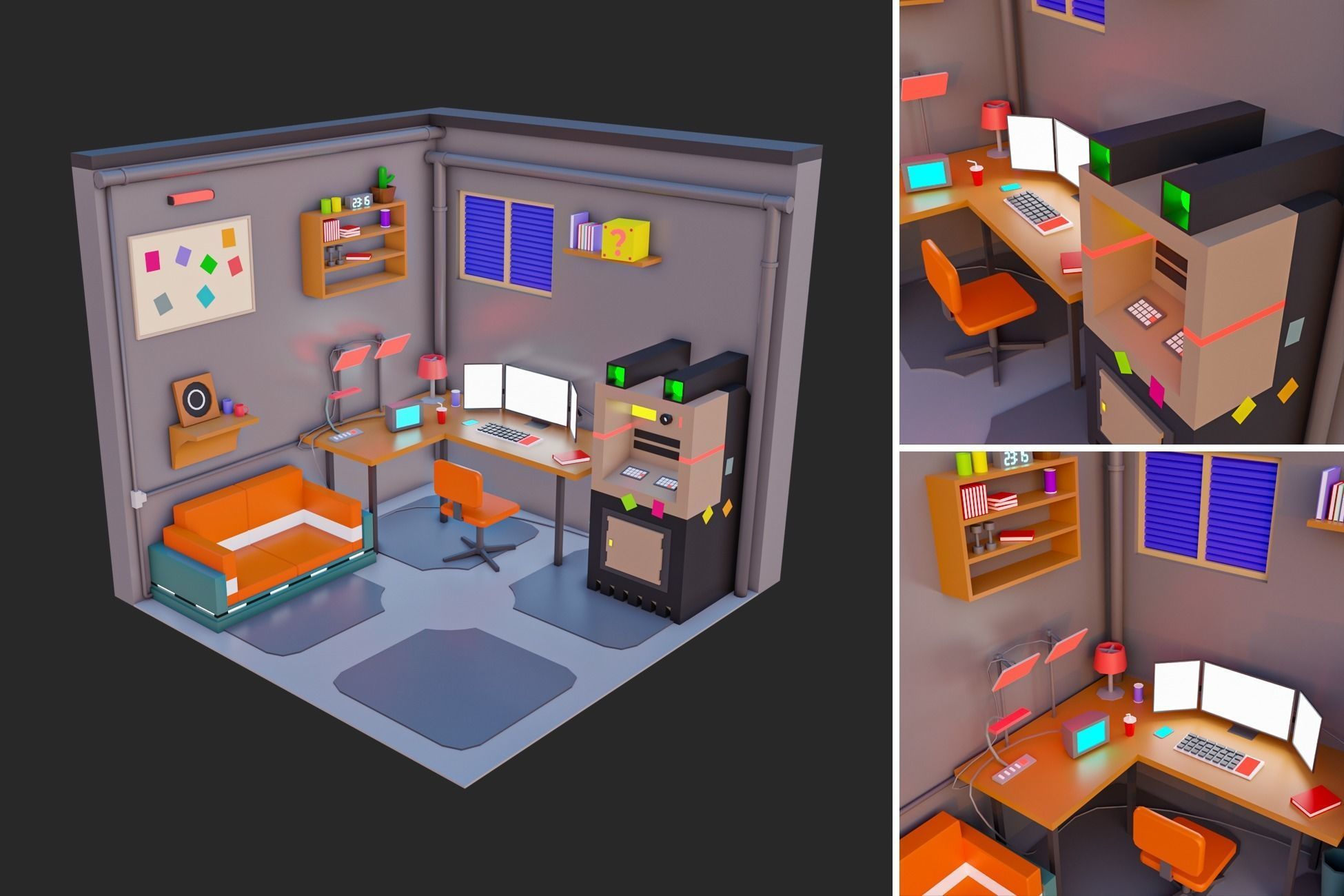 Low Polyt Sci-fi Rooms Interiors Low-poly 3D model_3