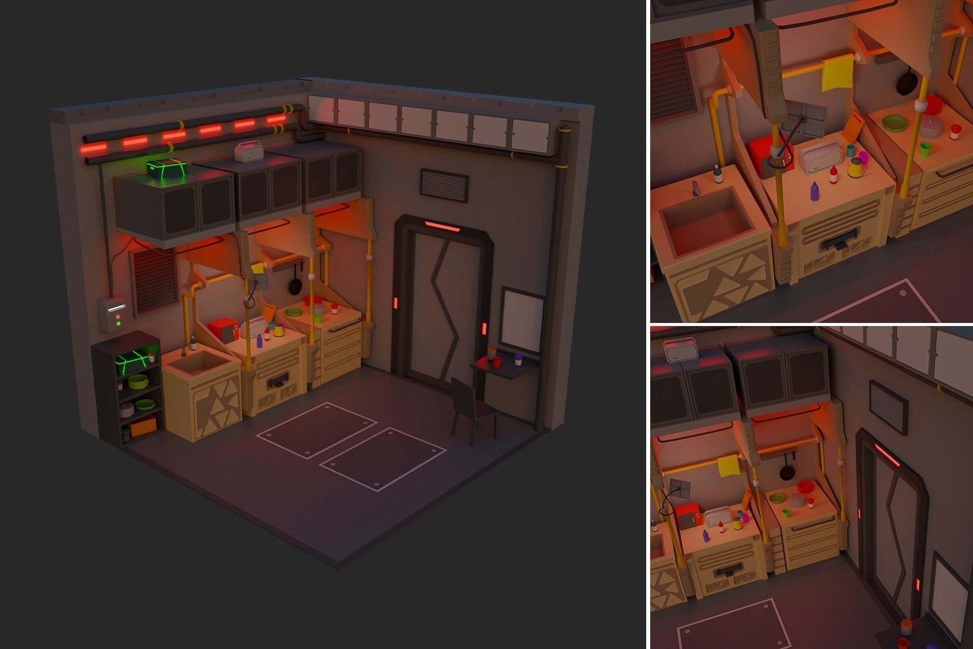 Low Polyt Sci-fi Rooms Interiors Low-poly 3D model_16
