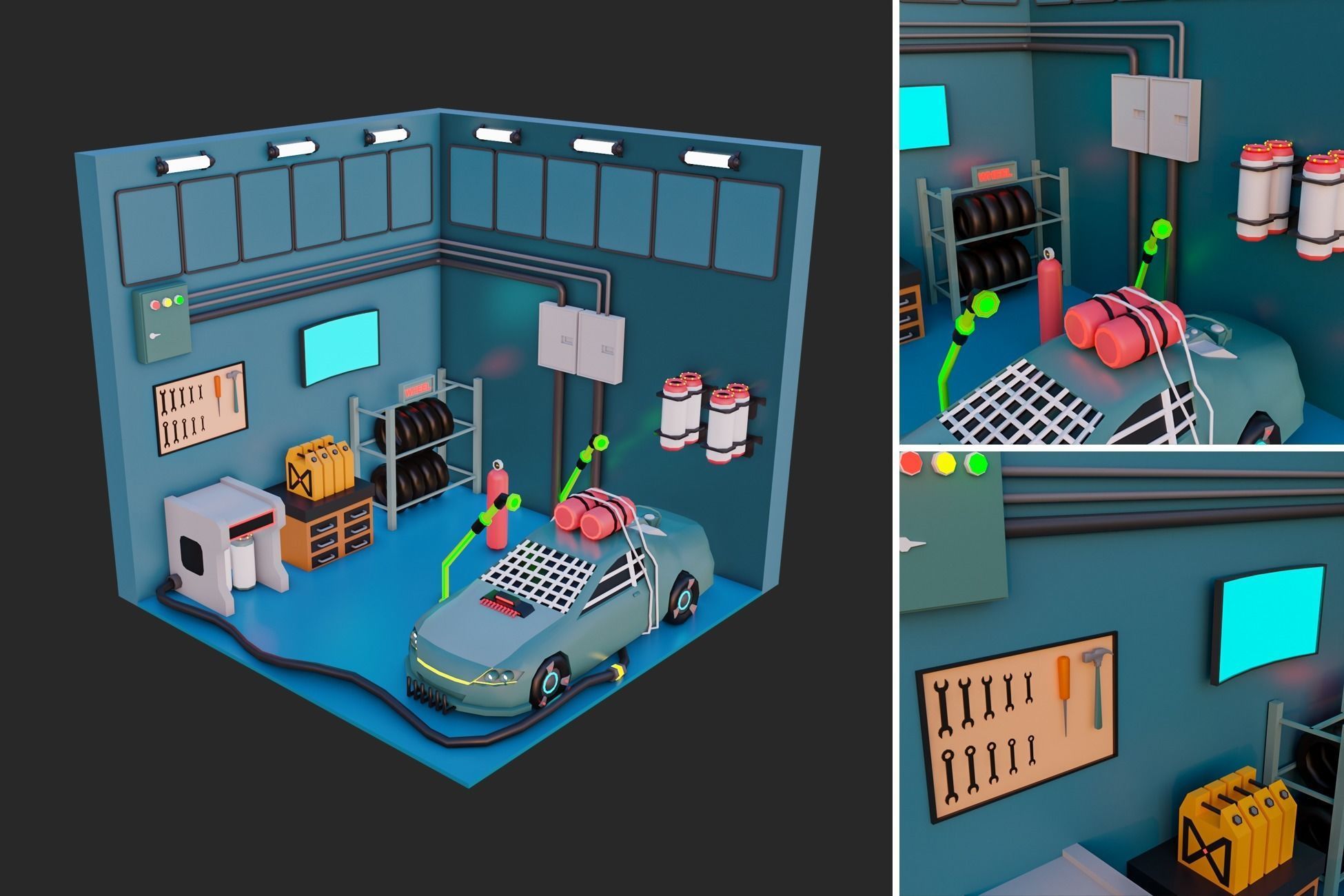 Low Polyt Sci-fi Rooms Interiors Low-poly 3D model_11