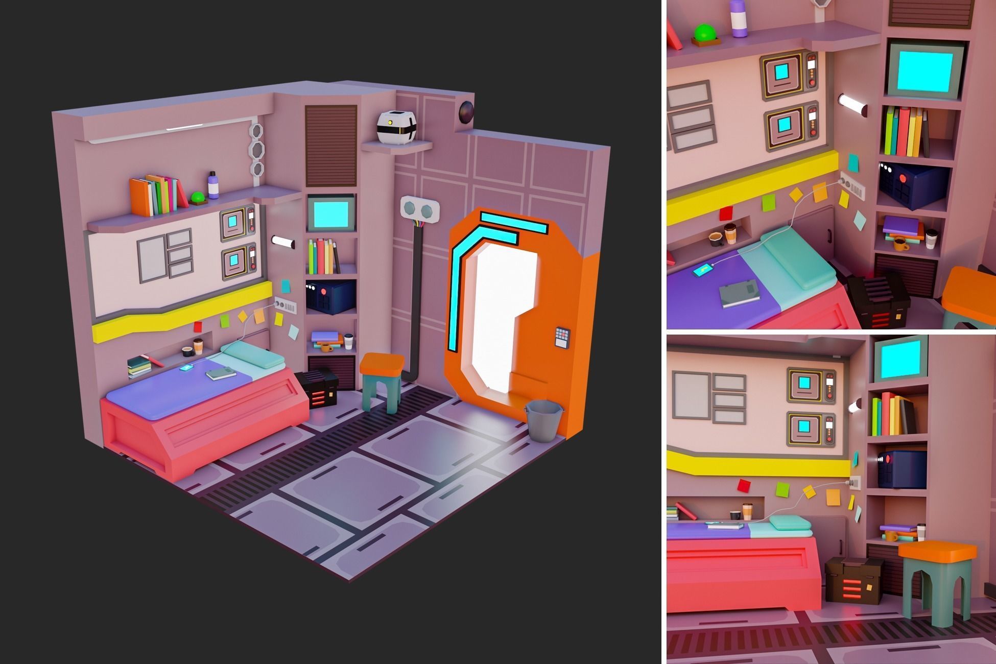 Low Polyt Sci-fi Rooms Interiors Low-poly 3D model_2