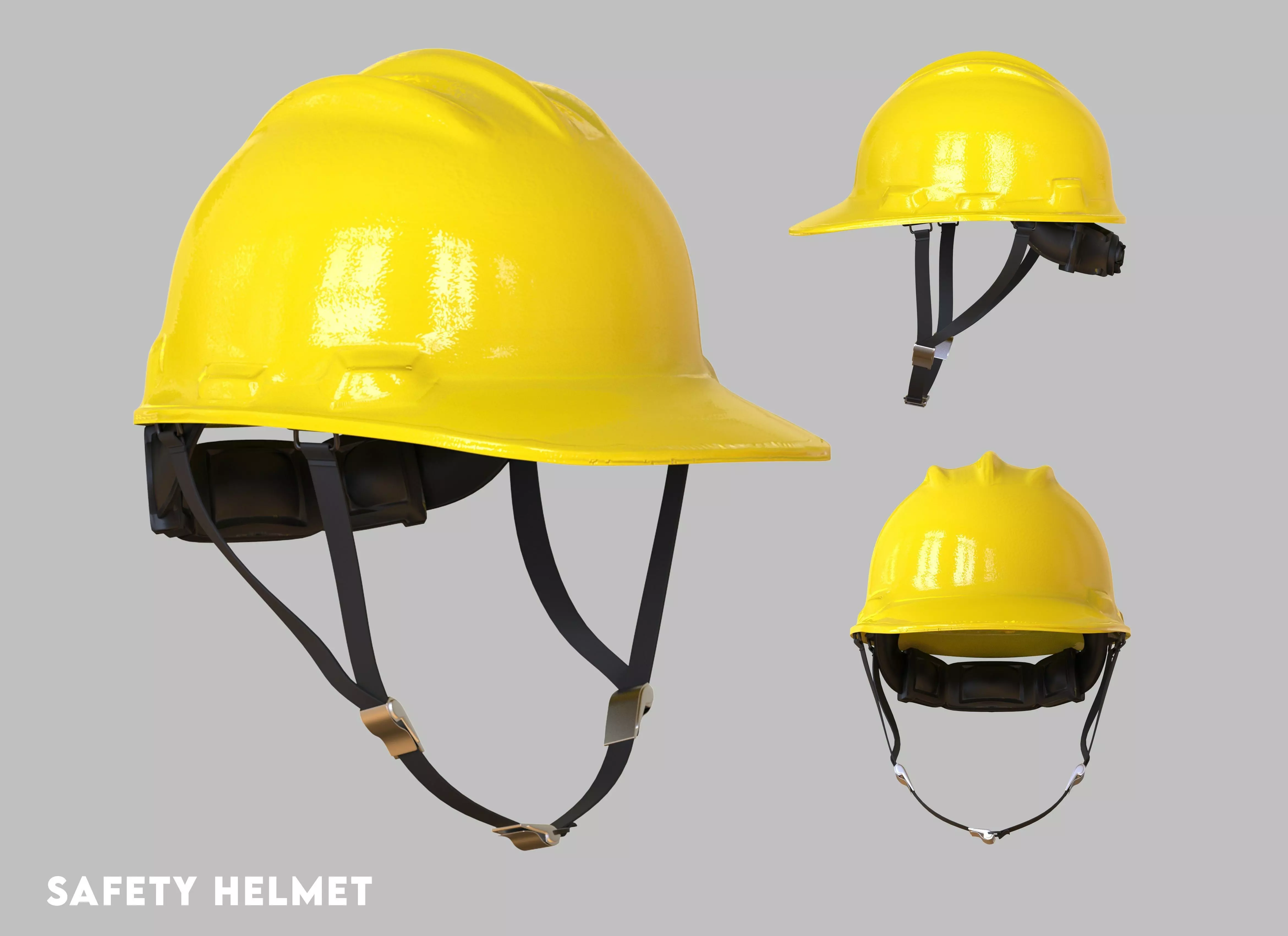 worker Safety helmet with belt Low-poly 3D model_0