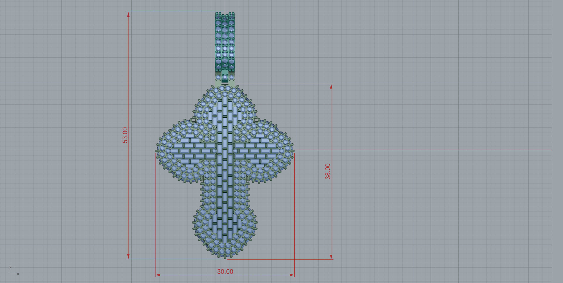 Cros Pendant with baguetes 3D print model_12