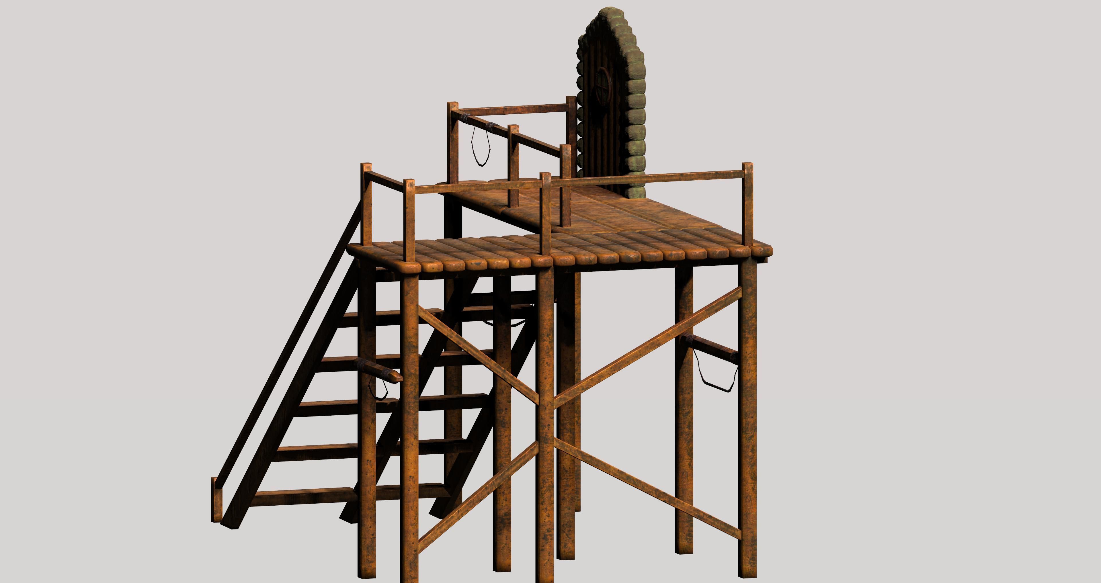 Wooden game asset entrance porch Low-poly 3D model_2